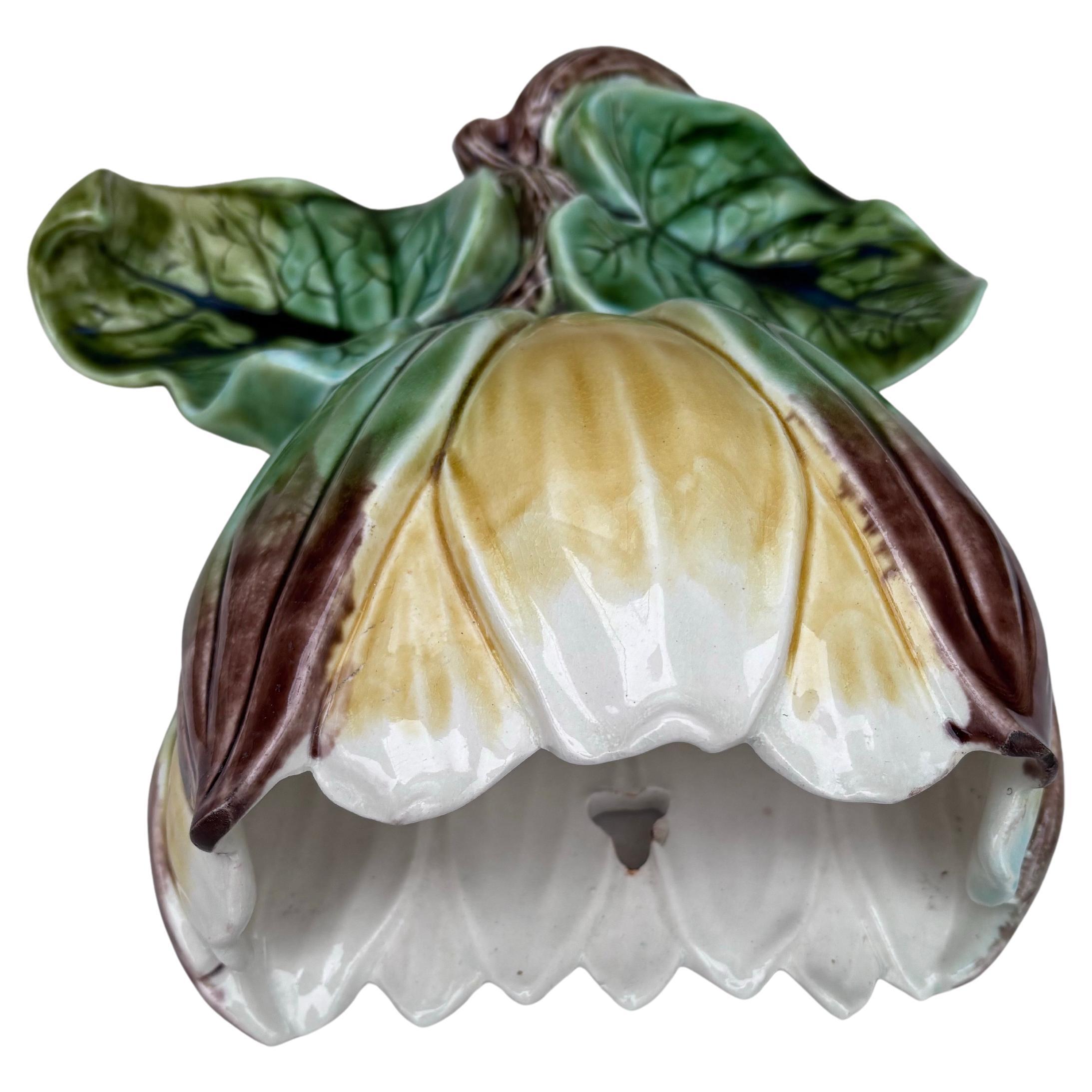 Art Nouveau 19th Century French Majolica Water Lily Wall Pocket For Sale