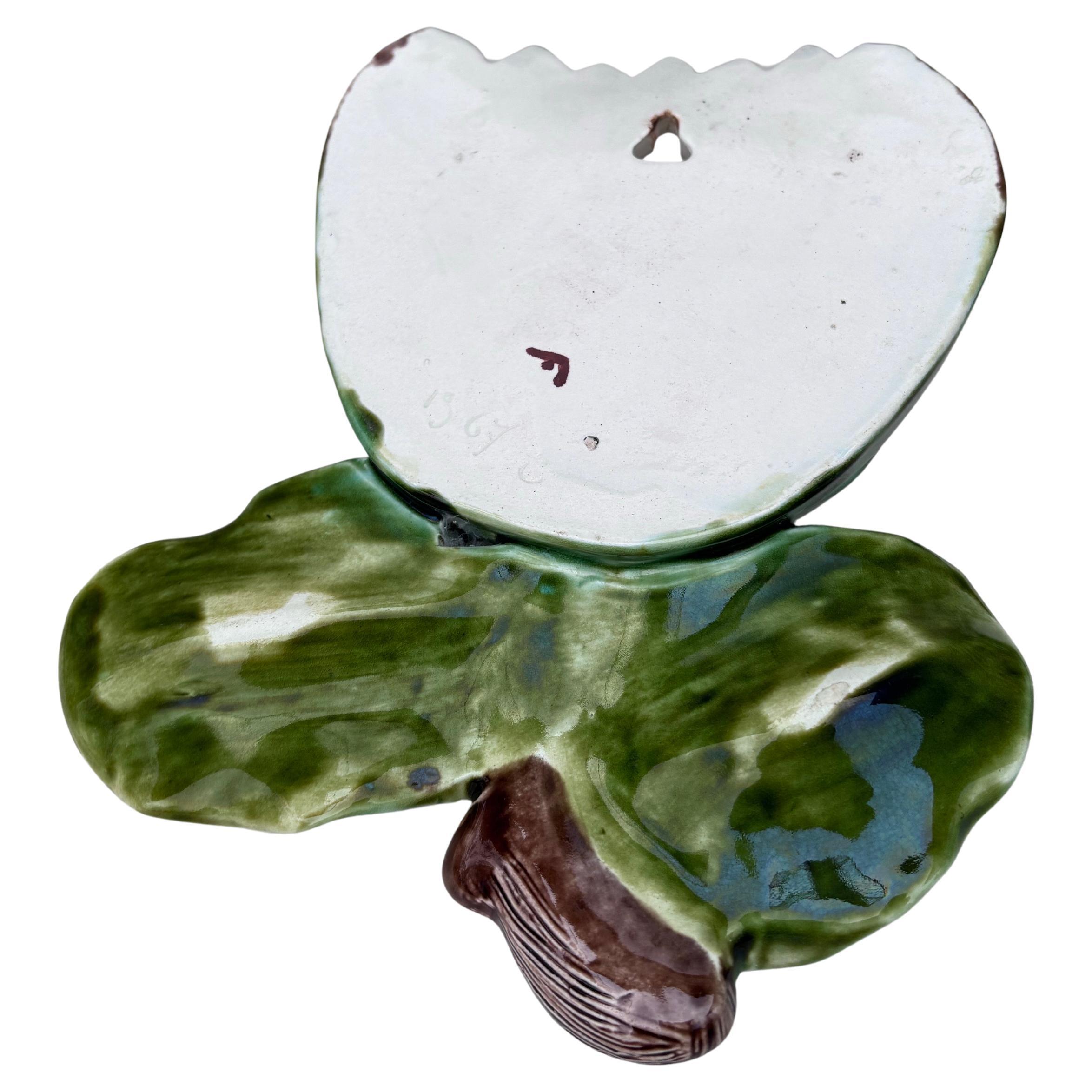Ceramic 19th Century French Majolica Water Lily Wall Pocket For Sale