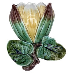 Antique 19th Century French Majolica Water Lily Wall Pocket