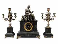 19th Century French Mantel Clock Garniture with 2 Candelabra - Durin à Felletin