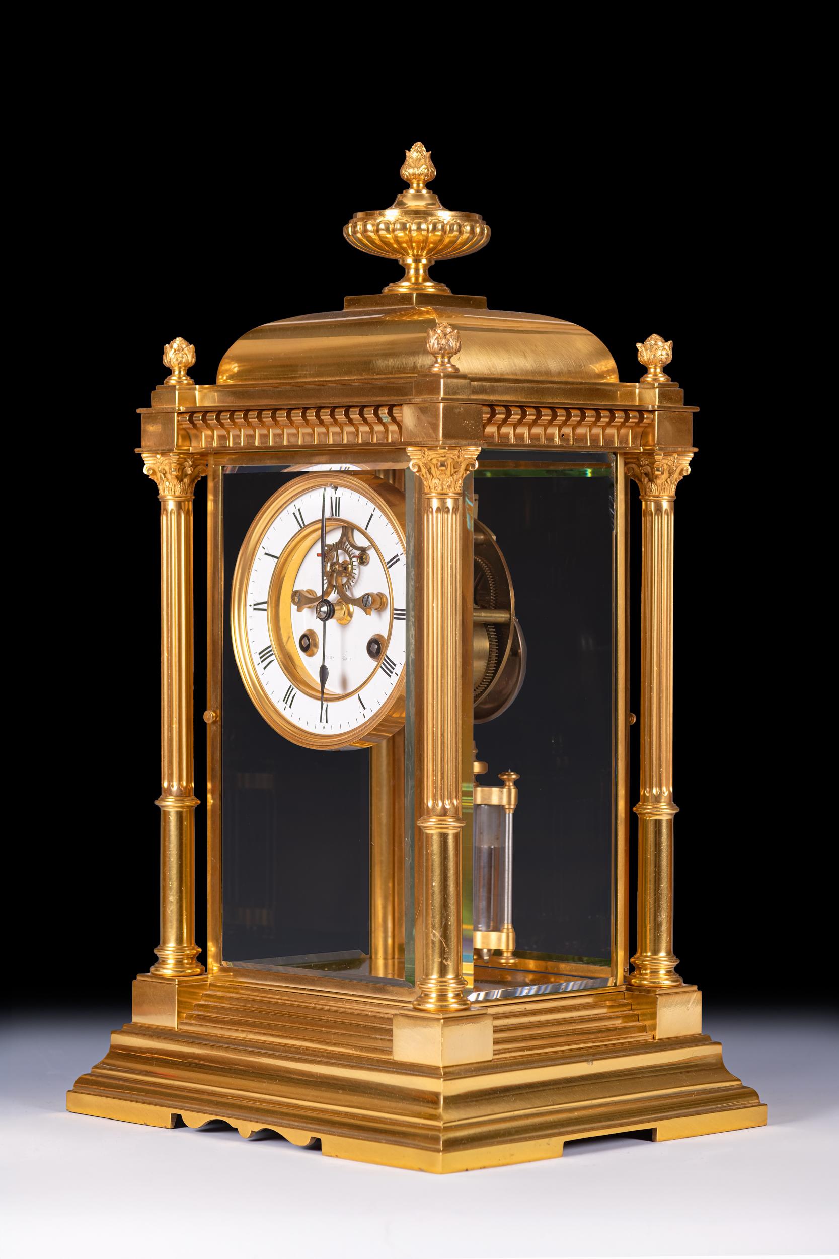 Victorian 19th Century French Mantle Clock Of Architectural Form By S. Marti
