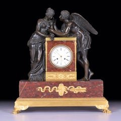 19th Century French Mantle Clock Signed Caron a Paris Depicting Psyche & Cupid