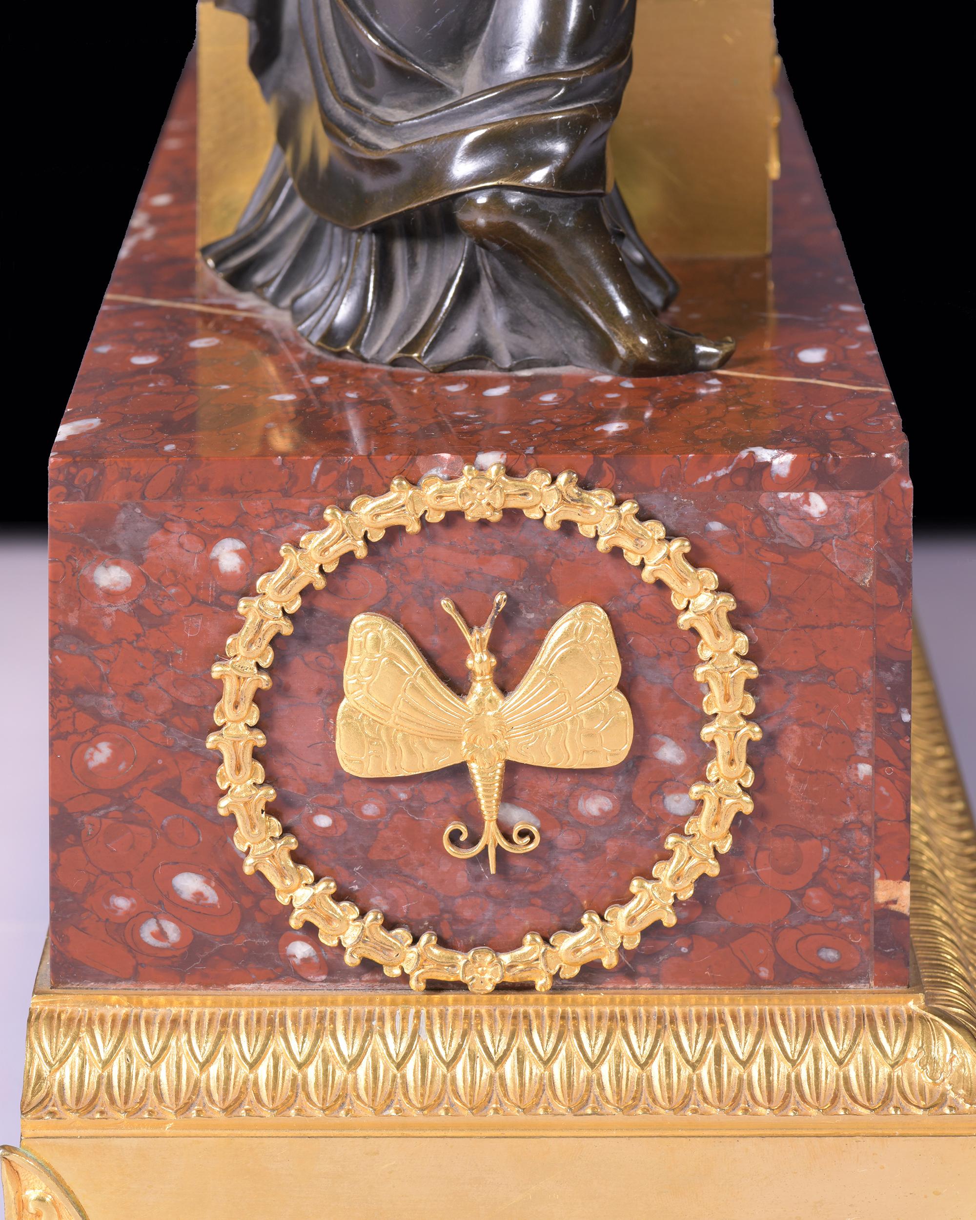 Bronze 19th Century French Mantle Clock Signed Caron a Paris Depicting Psyche & Cupid