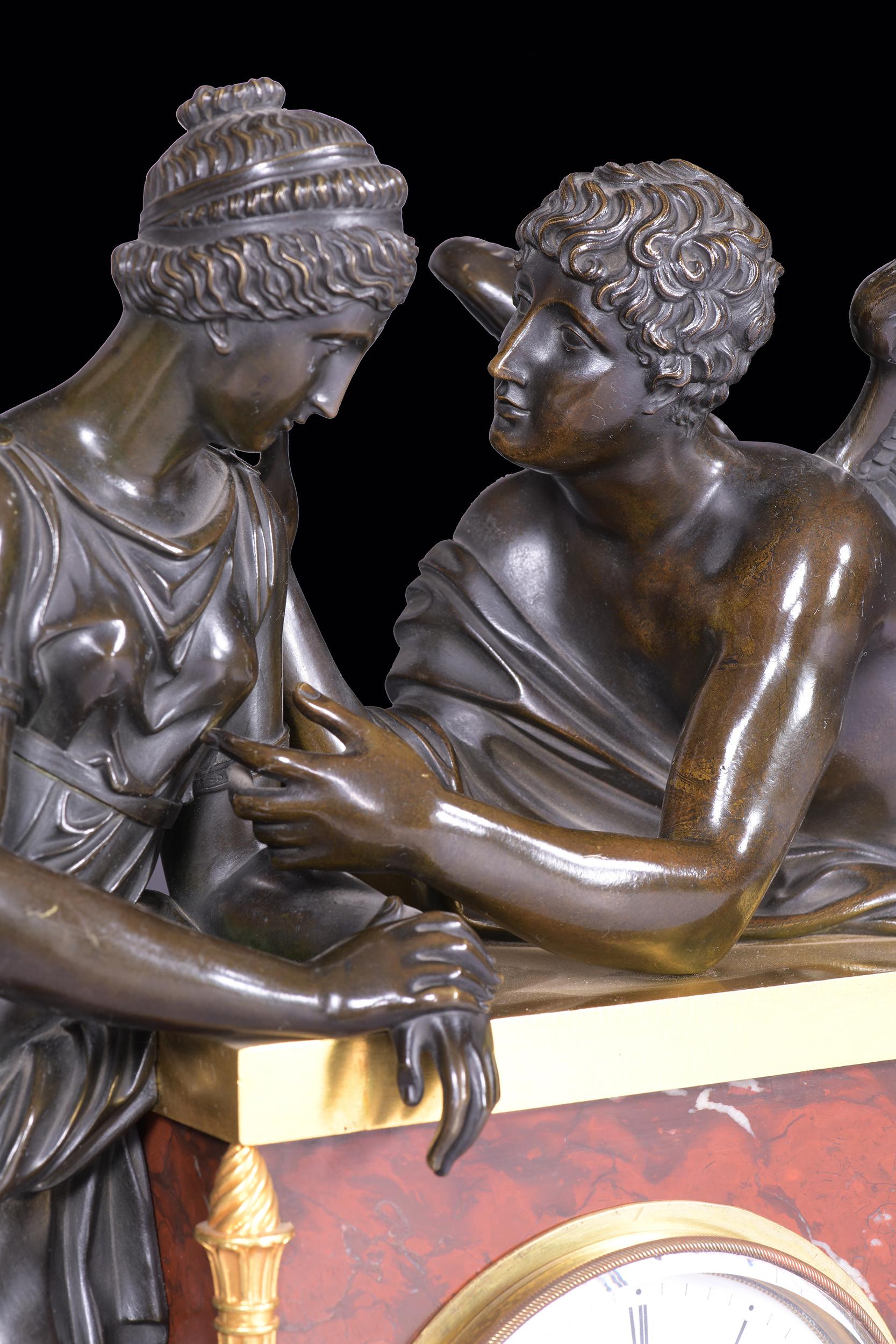 19th Century French Mantle Clock Signed Caron a Paris Depicting Psyche & Cupid 1
