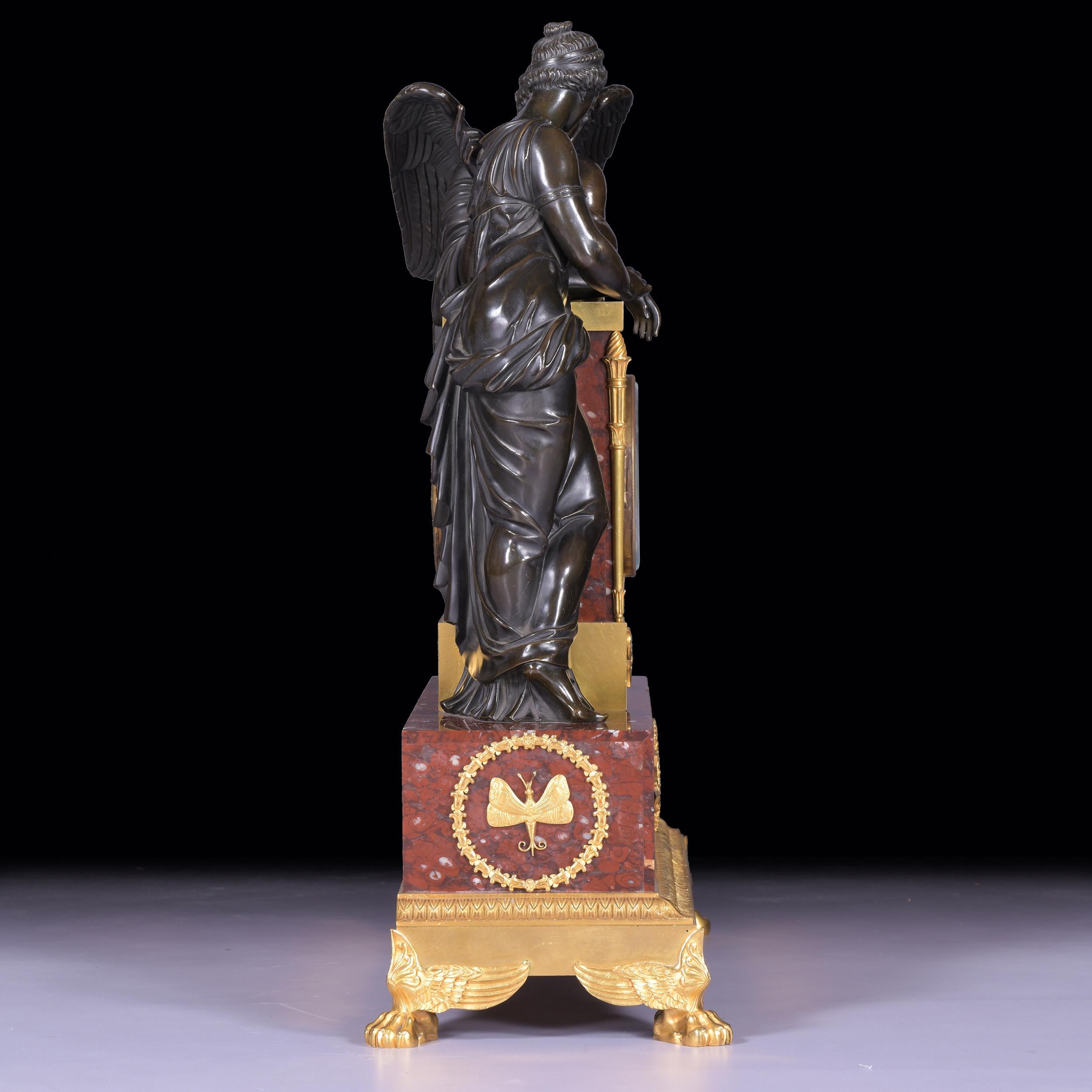19th Century French Mantle Clock Signed Caron a Paris Depicting Psyche & Cupid 2