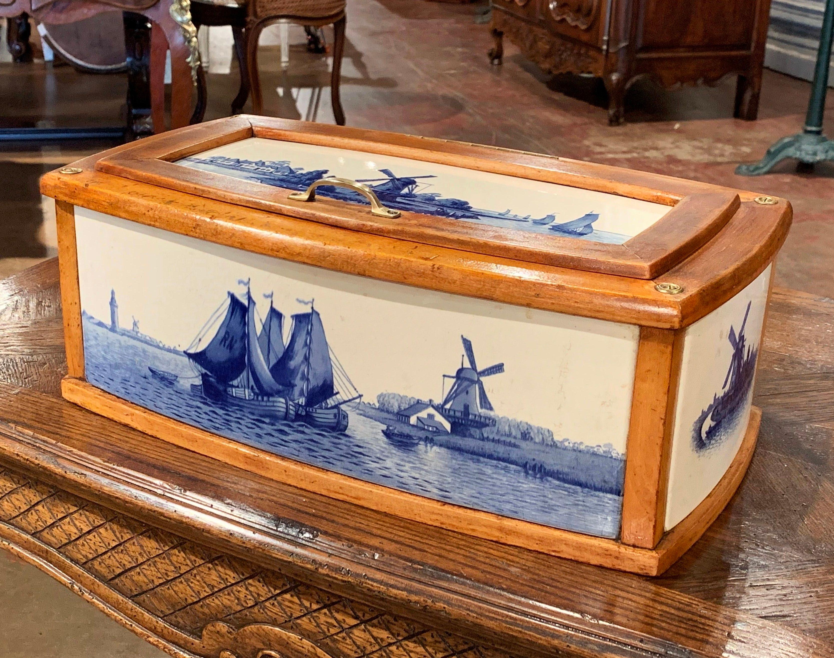 Hand-Crafted 19th Century French Maple and Porcelain Tile Bread Box from Villeroy and Boch