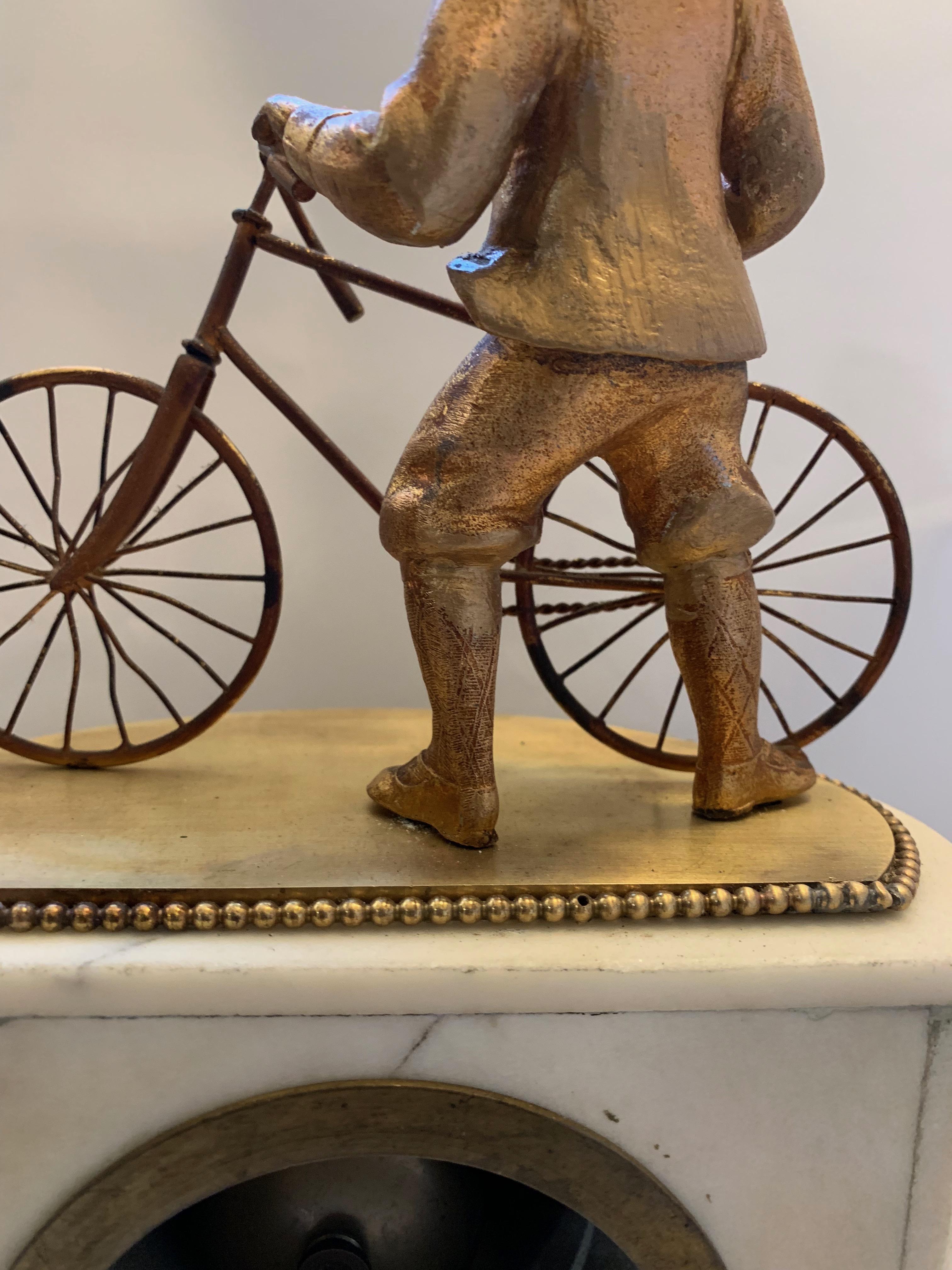 European 19th Century French Marble and Bronze Antique Bicycle Novelty Clock