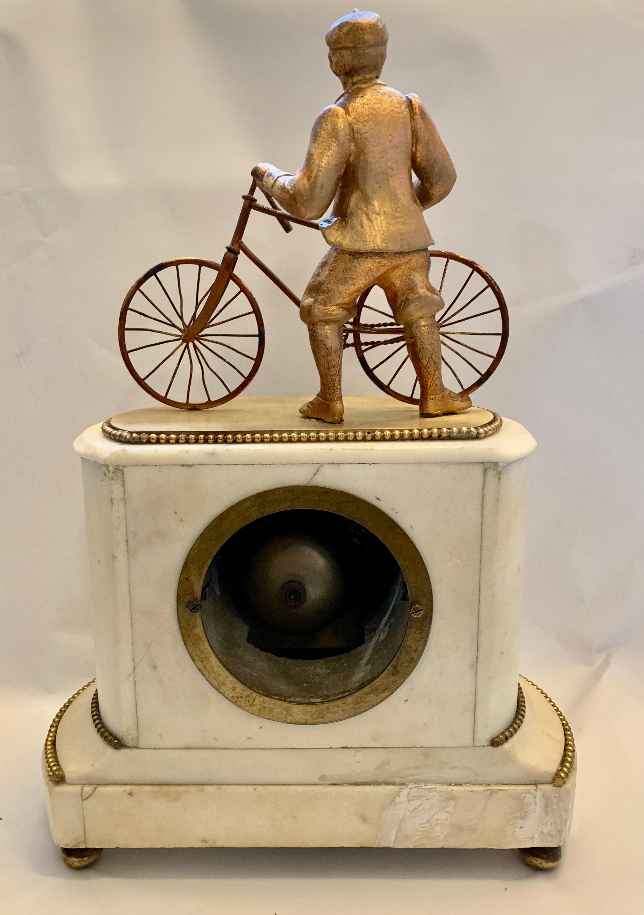 Late 19th Century 19th Century French Marble and Bronze Antique Bicycle Novelty Clock