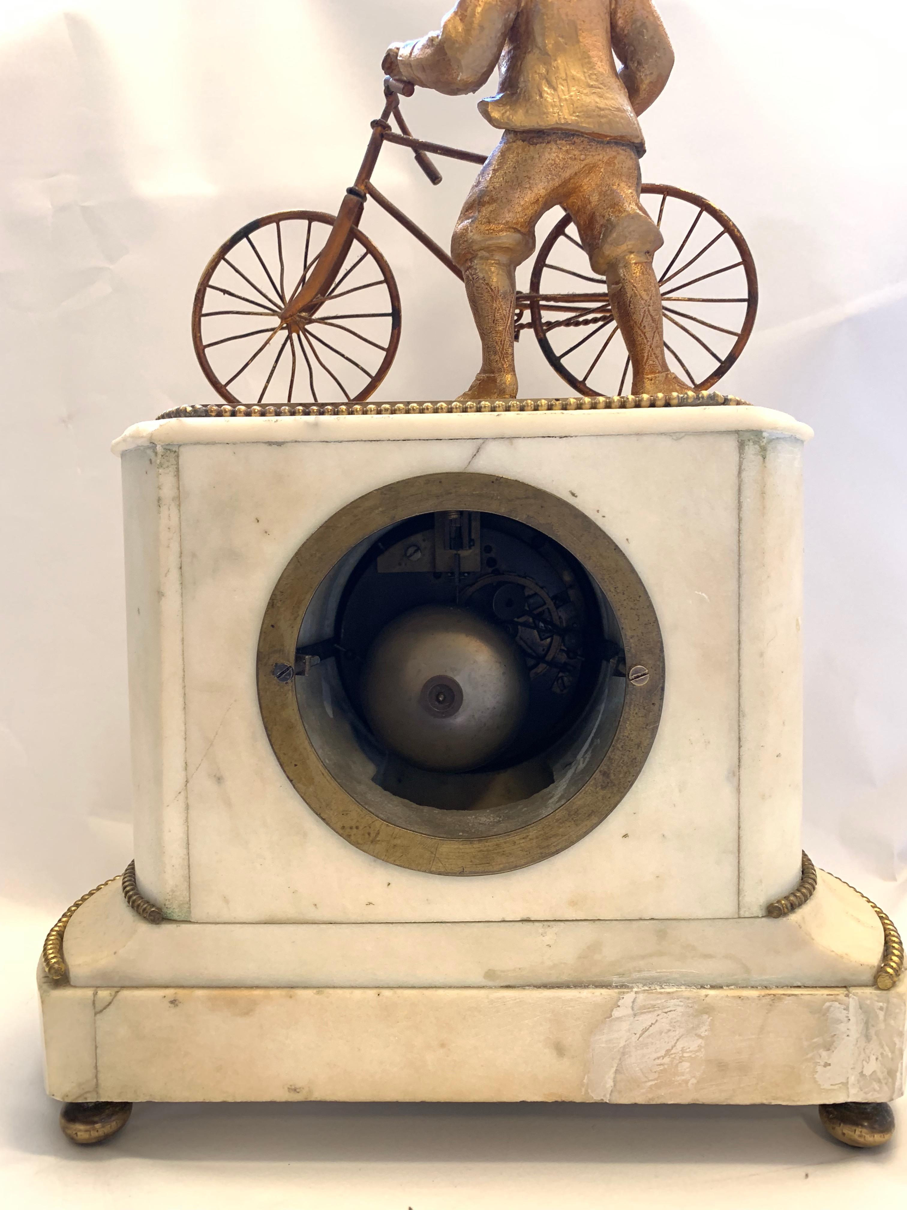 19th Century French Marble and Bronze Antique Bicycle Novelty Clock 1