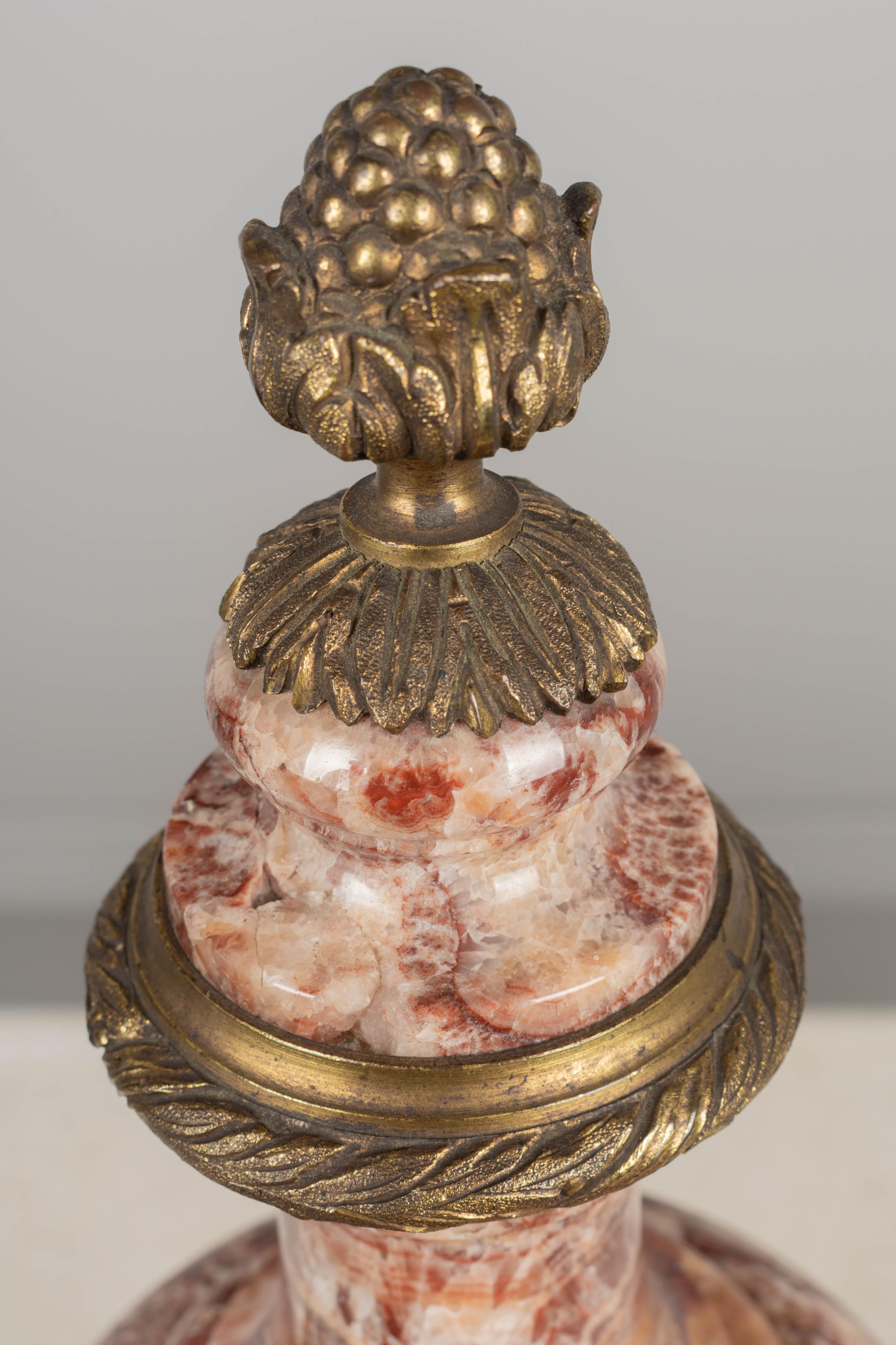 19th Century French Marble and Bronze Cassolette Urns Pair For Sale 7