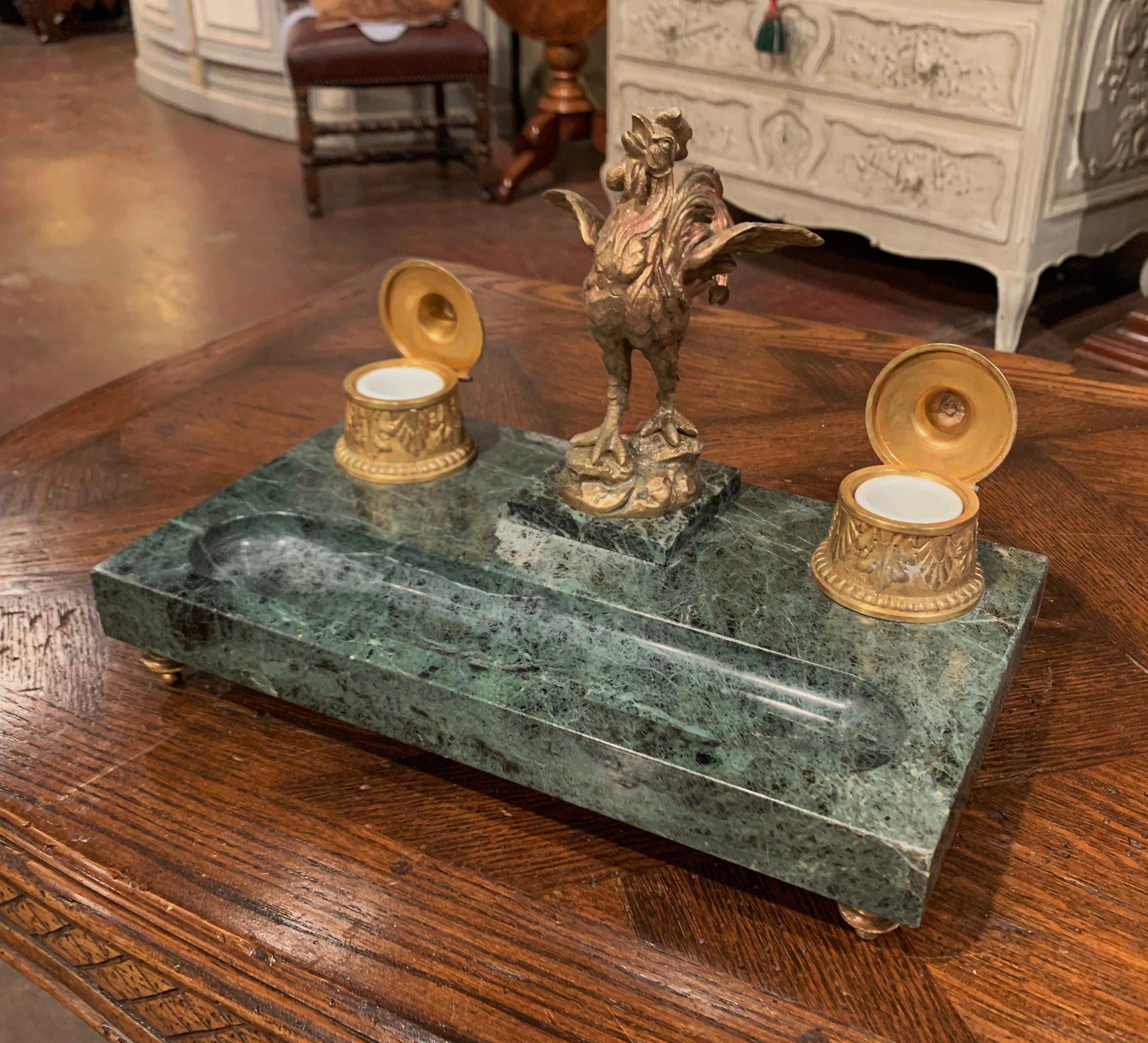 19th Century French Marble and Bronze Rooster Sculpture Signed Melotte In Excellent Condition For Sale In Dallas, TX