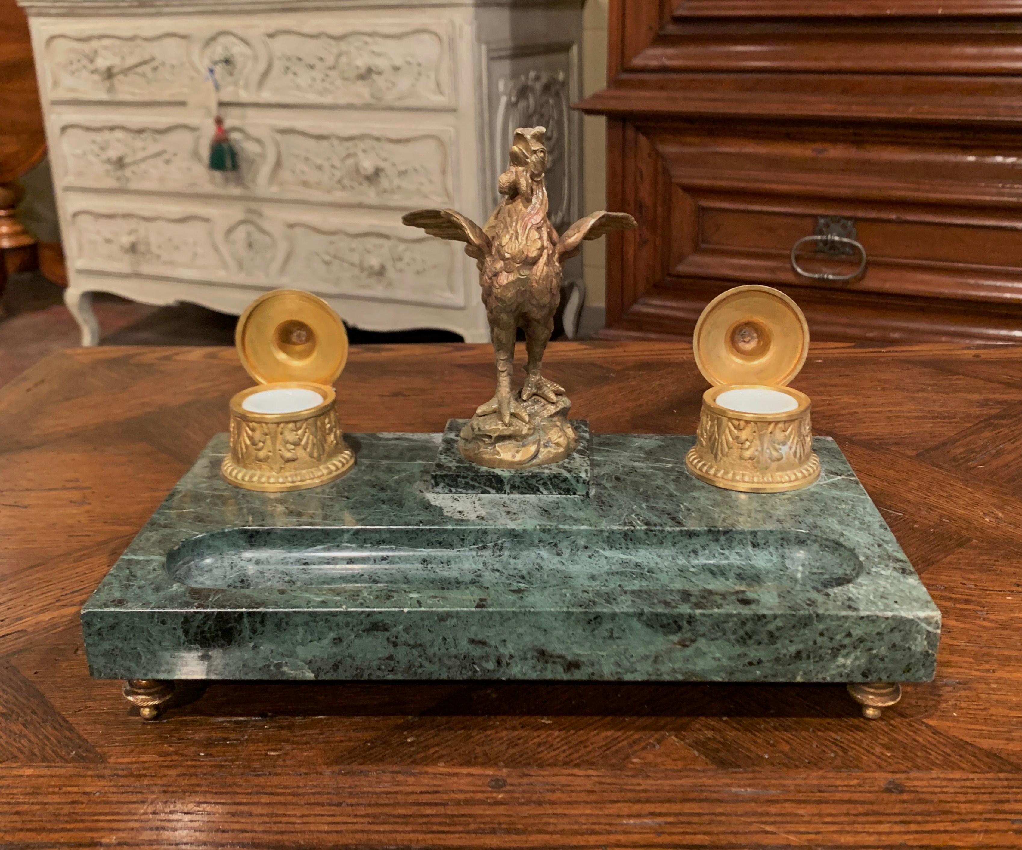 19th Century French Marble and Bronze Rooster Sculpture Signed Melotte For Sale 2
