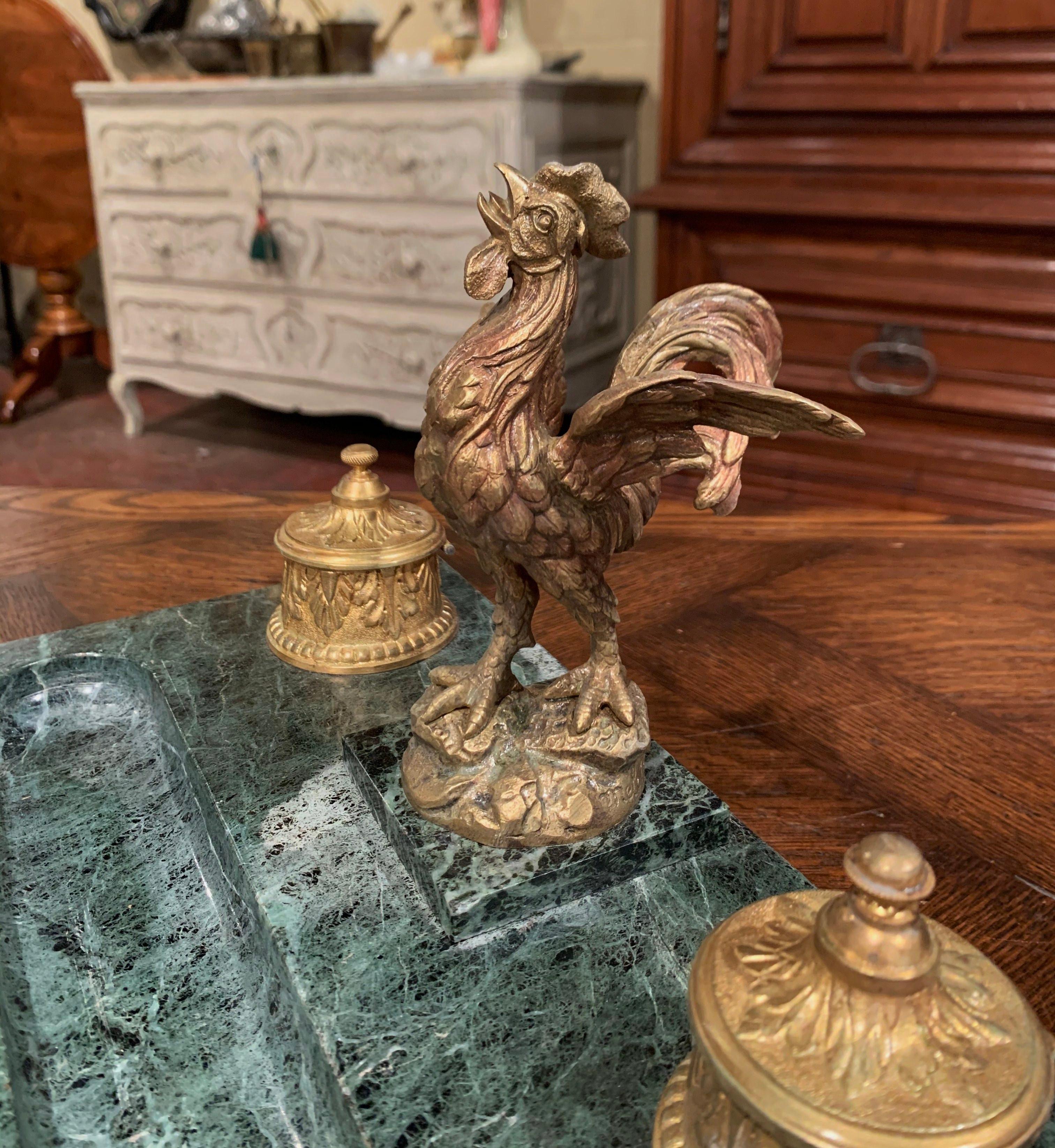 19th Century French Marble and Bronze Rooster Sculpture Signed Melotte For Sale 4
