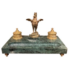 19th Century French Marble and Bronze Rooster Sculpture Signed Melotte