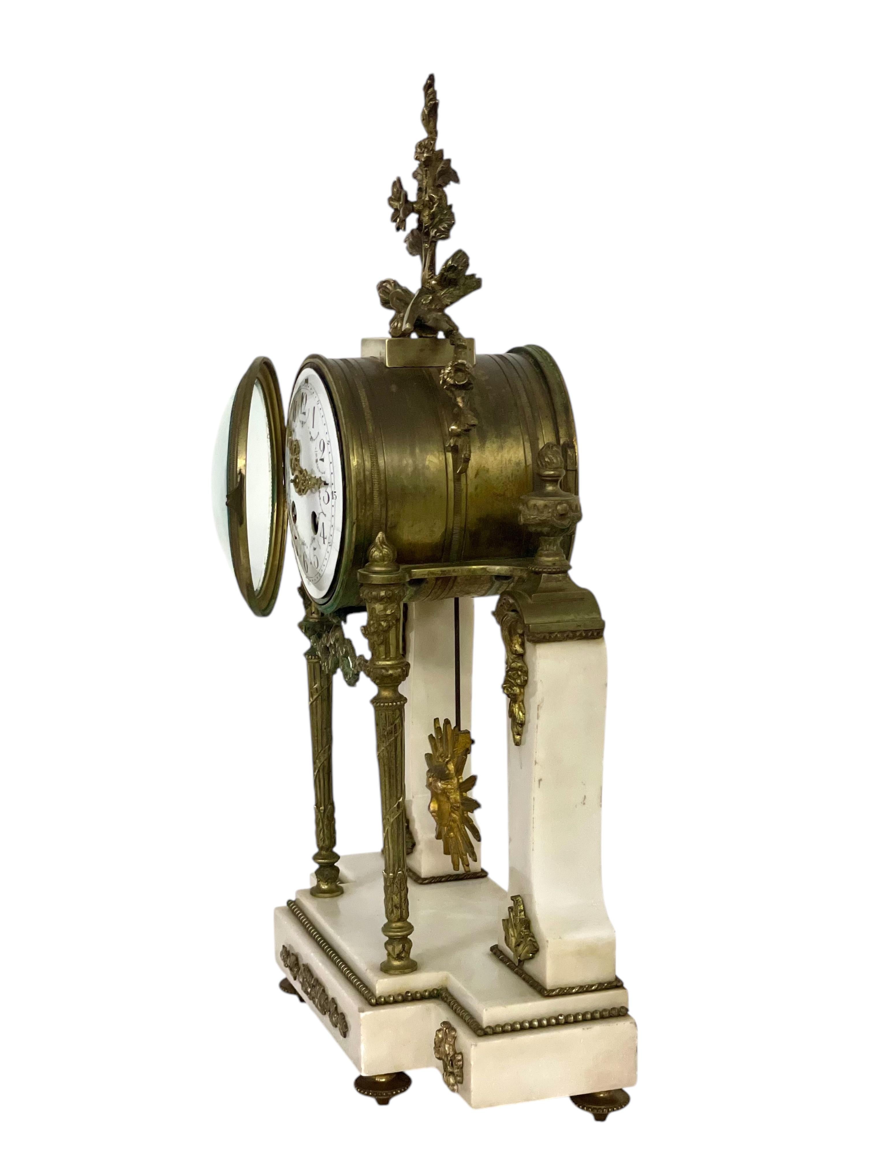 19th Century French Marble and Gilt Bronze Portico Clock For Sale 7