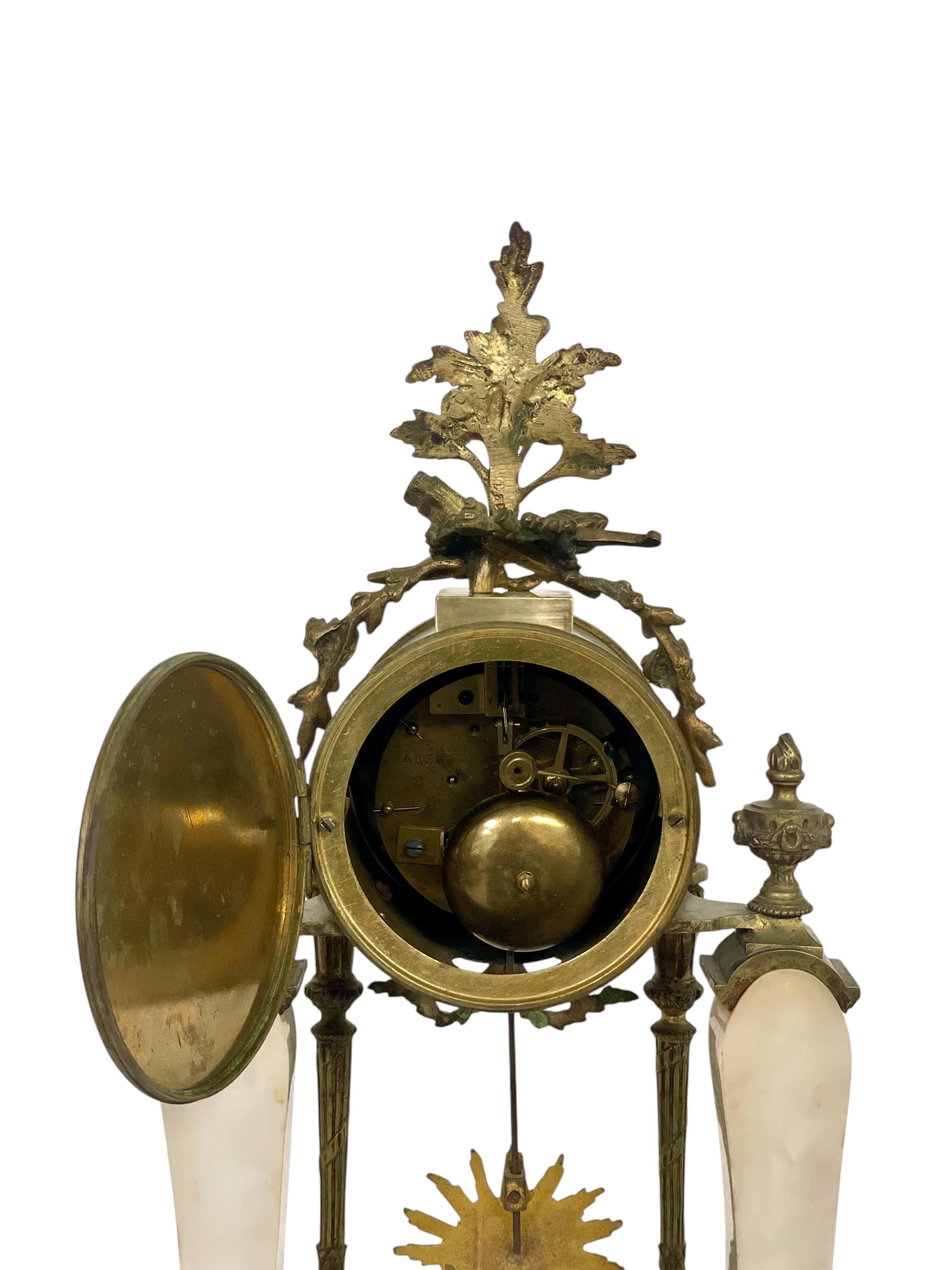 19th Century French Marble and Gilt Bronze Portico Clock For Sale 8