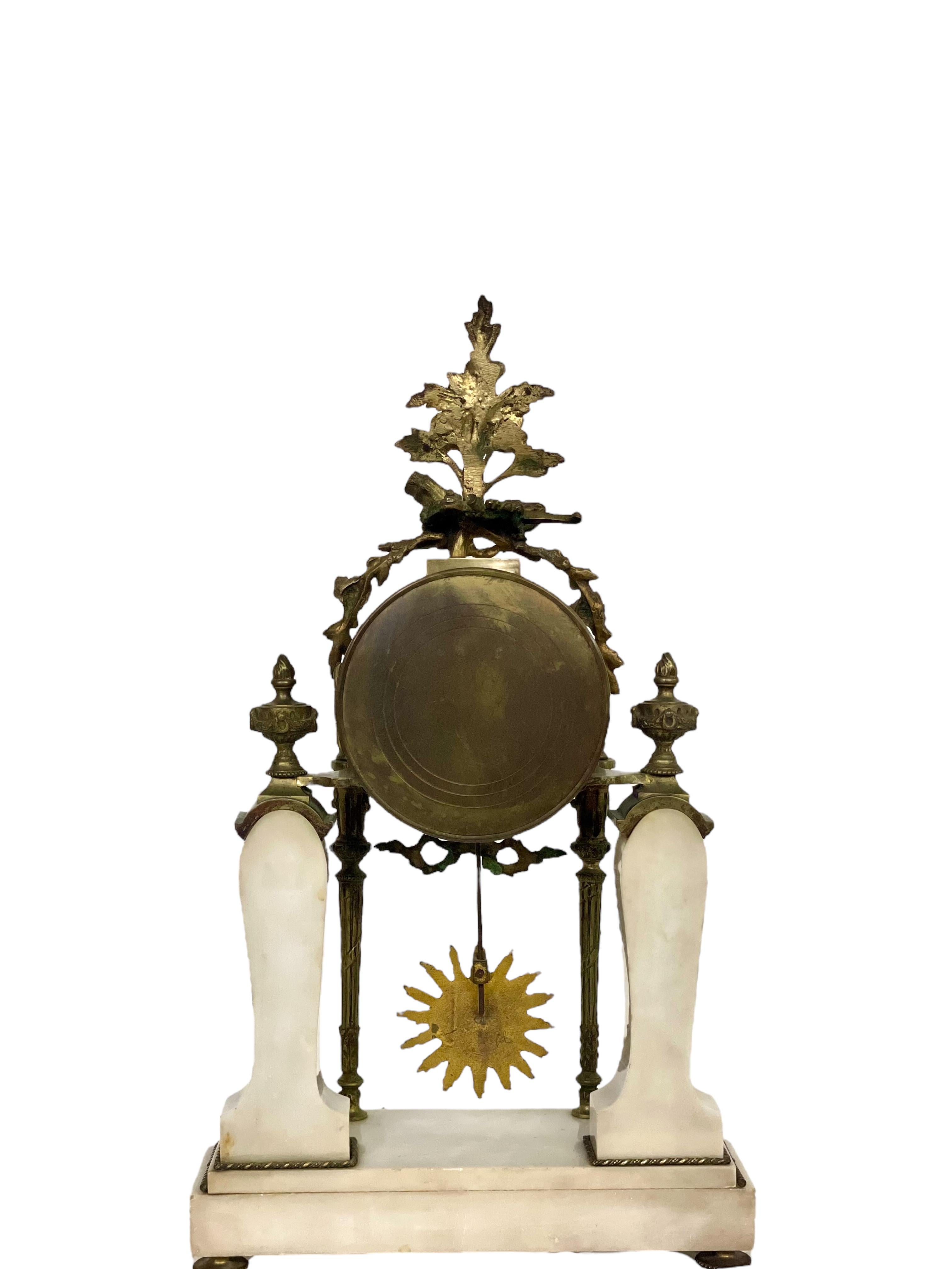 19th Century French Marble and Gilt Bronze Portico Clock For Sale 9