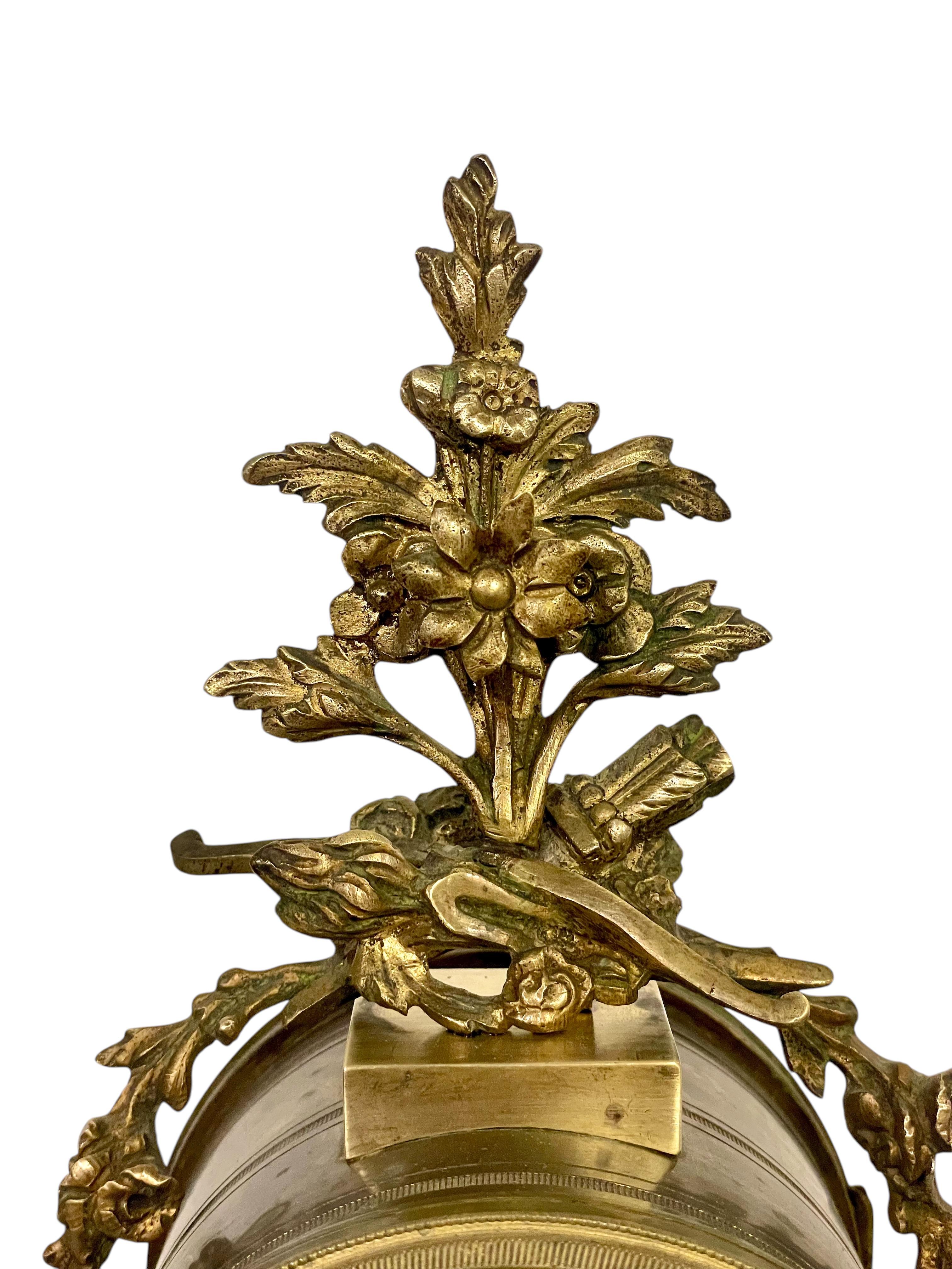 19th Century French Marble and Gilt Bronze Portico Clock For Sale 10