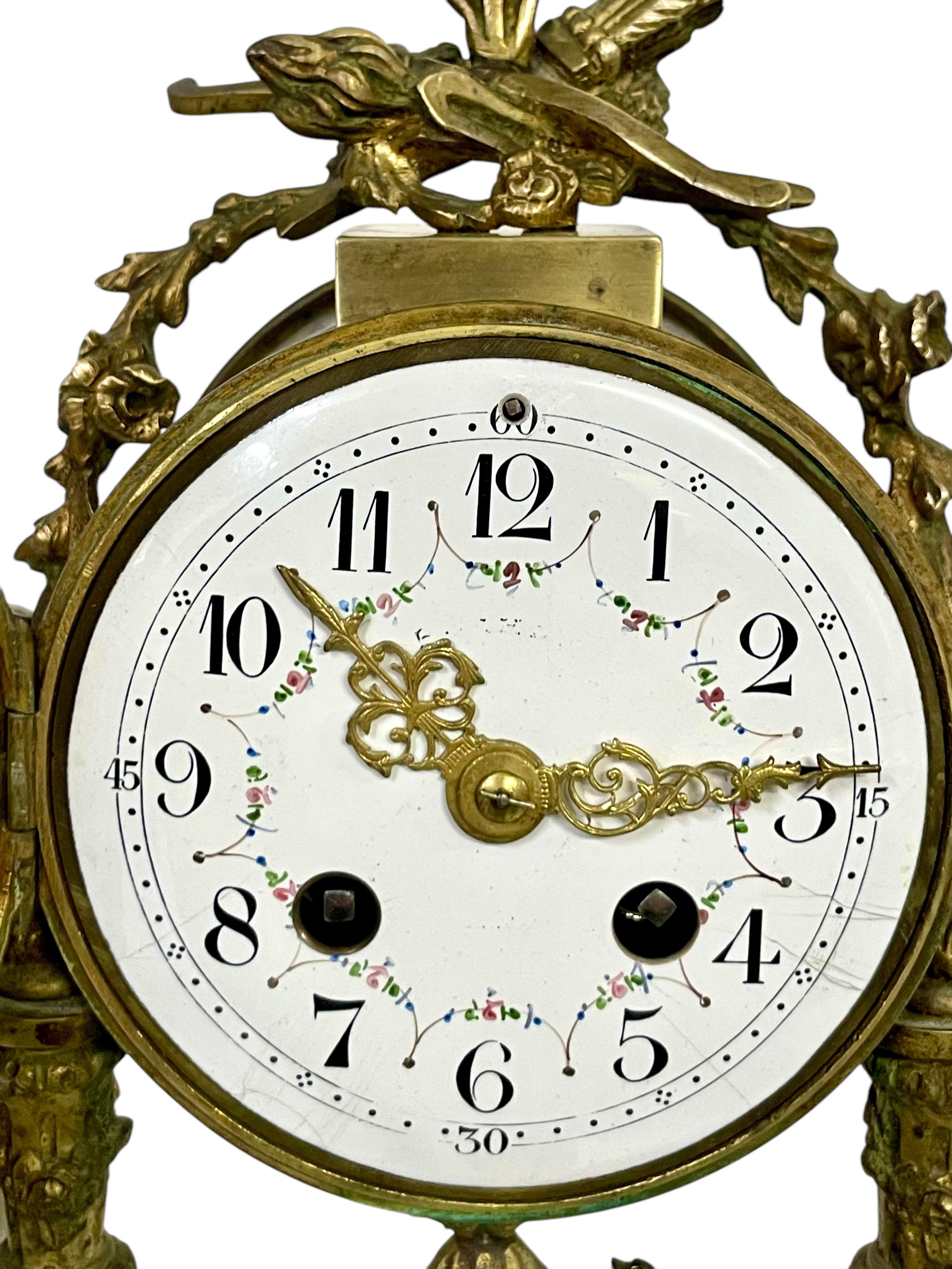 19th Century French Marble and Gilt Bronze Portico Clock For Sale 11