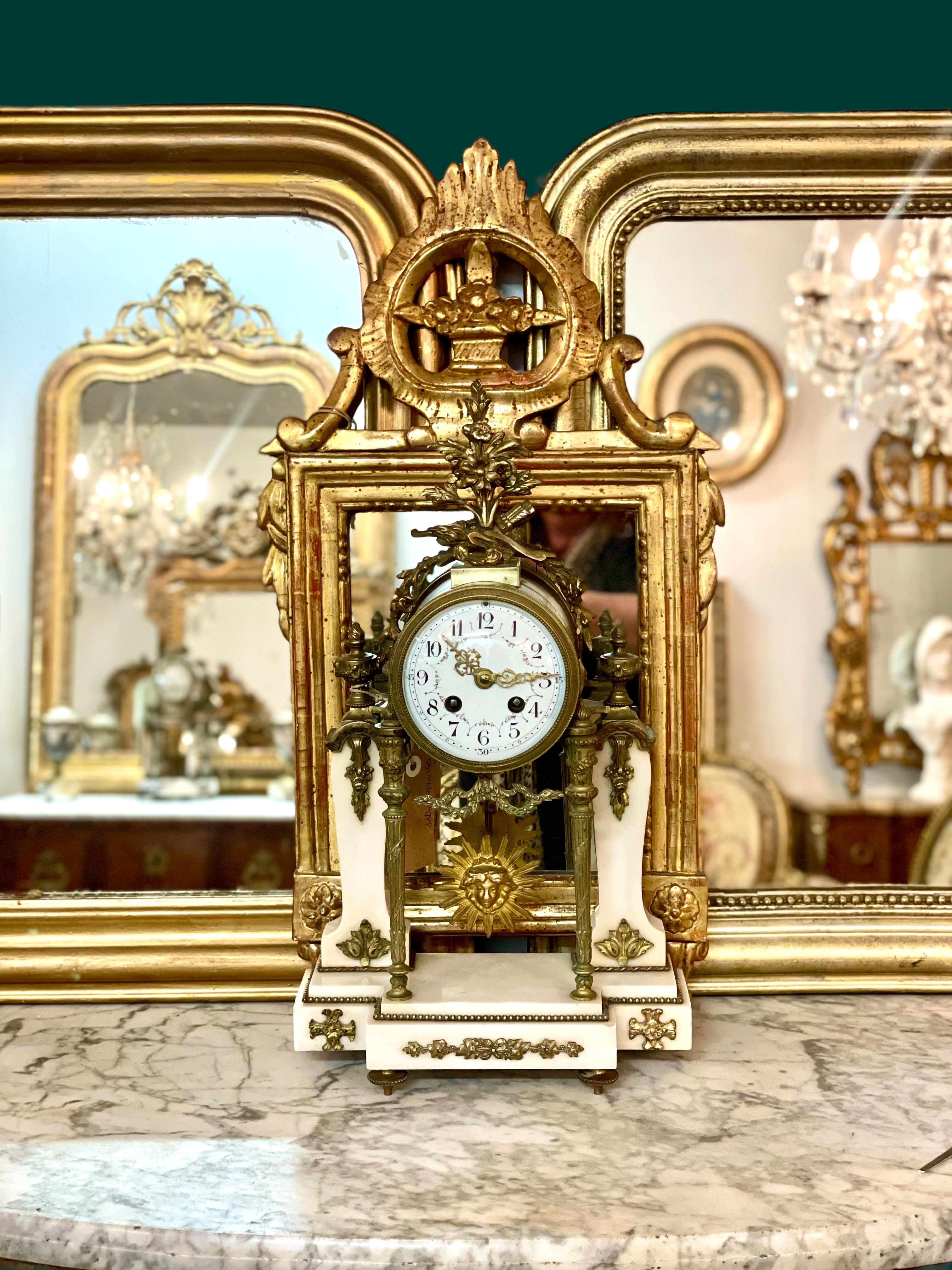 19th Century French Marble and Gilt Bronze Portico Clock For Sale 12
