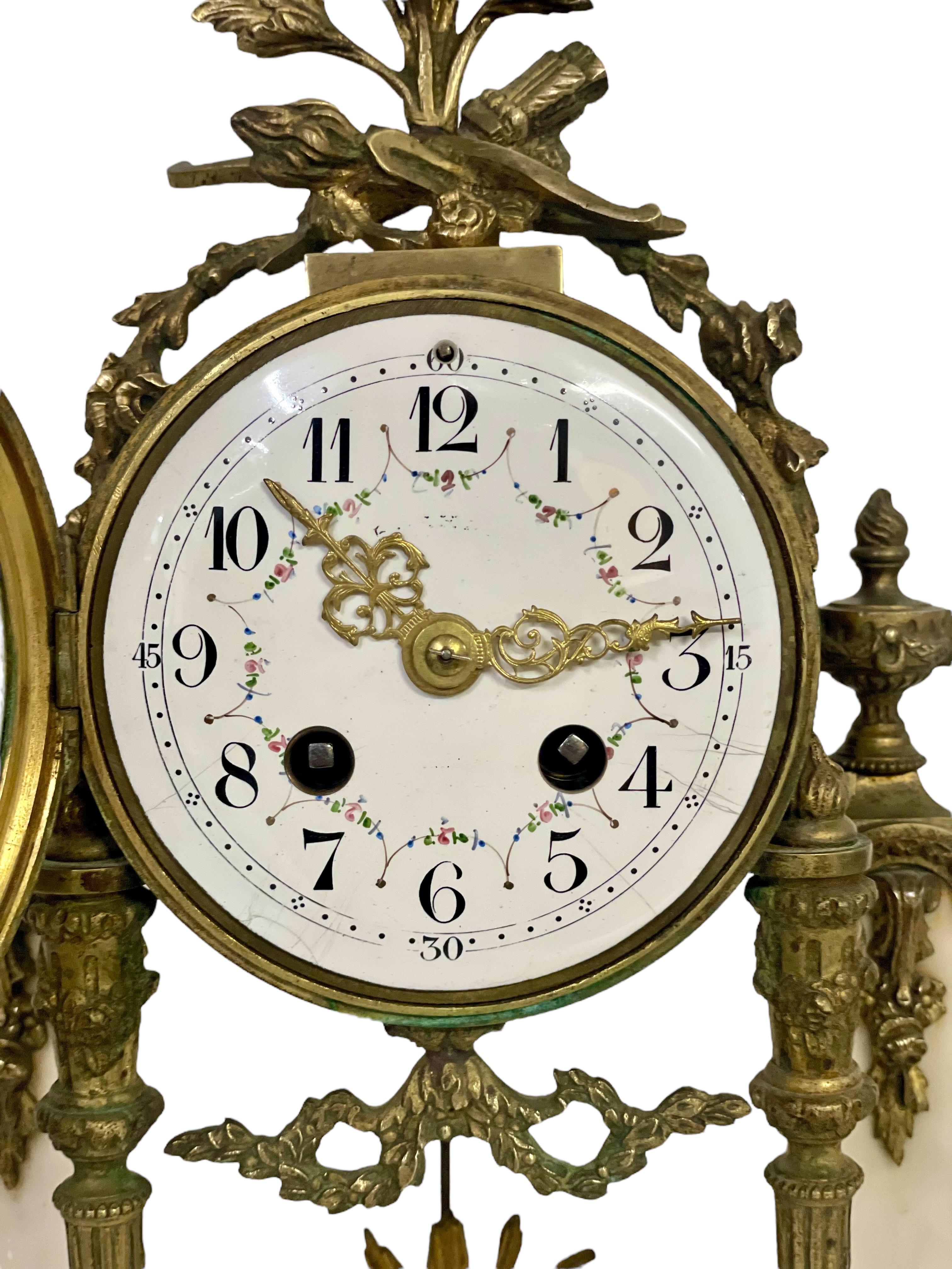 19th Century French Marble and Gilt Bronze Portico Clock For Sale 5