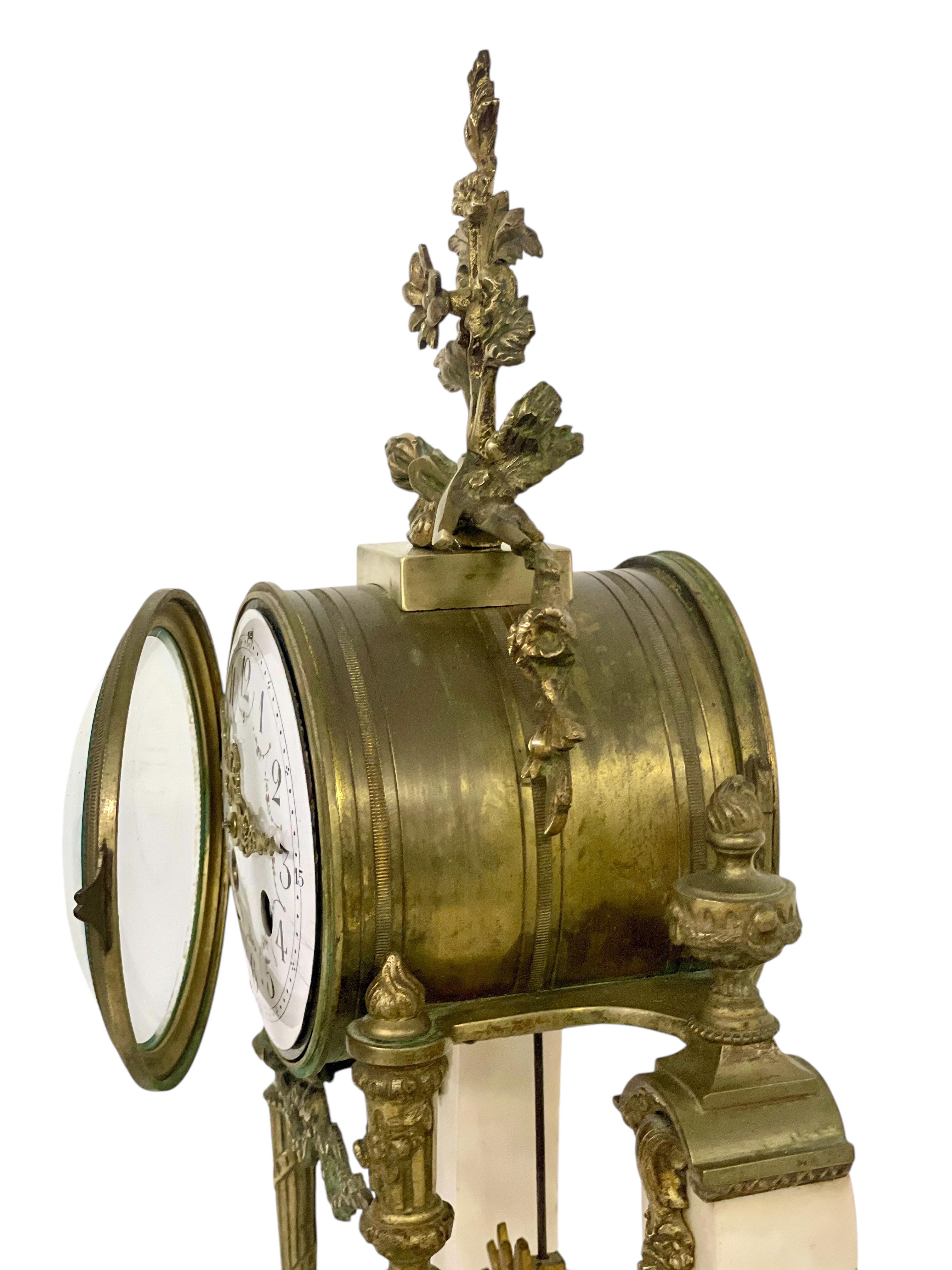 19th Century French Marble and Gilt Bronze Portico Clock For Sale 6