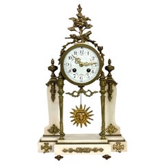 19th Century French Marble and Gilt Bronze Portico Clock