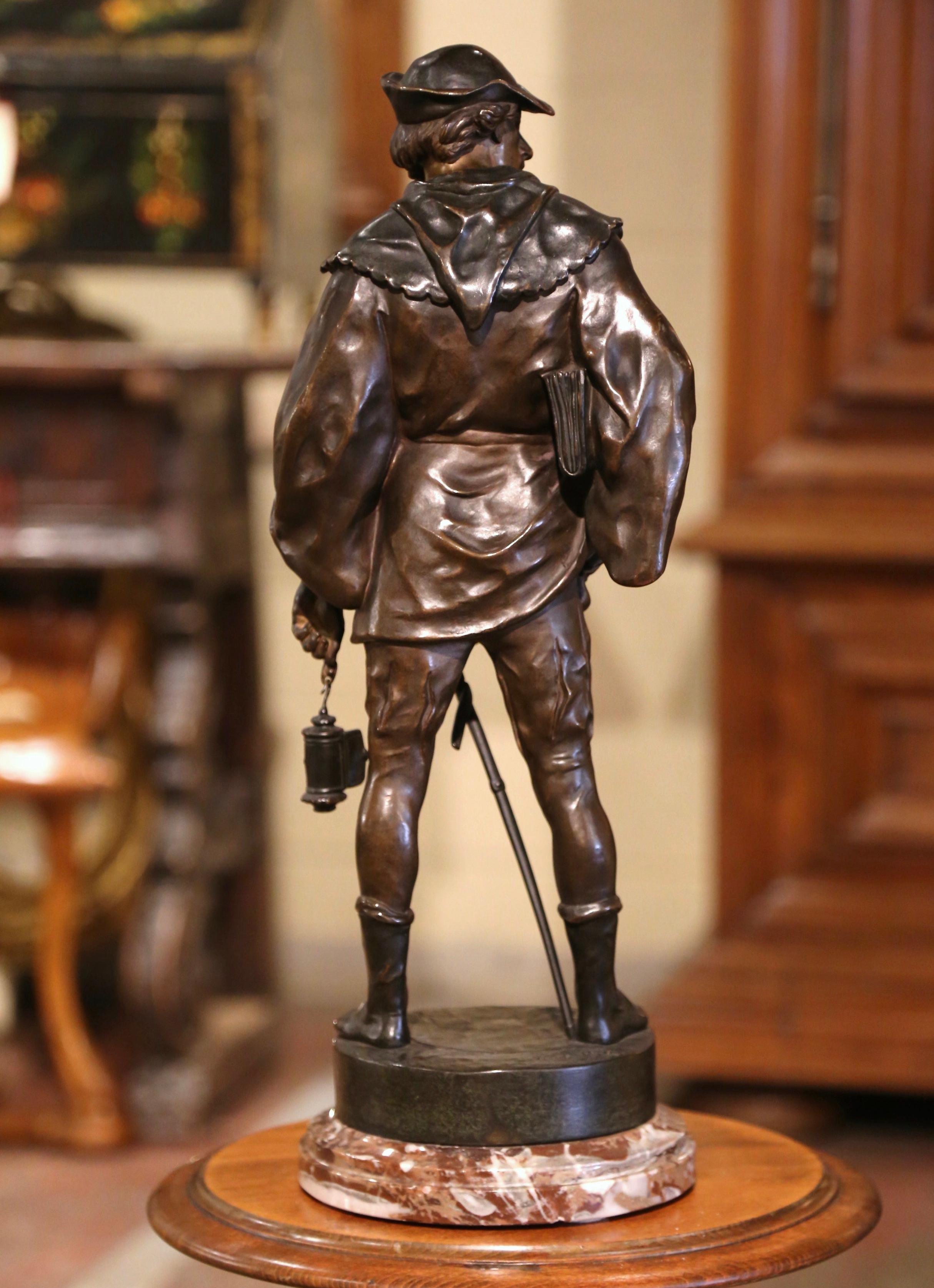 Sculpture en bronze du 19ème siècle « Escholier » signée E. Picault avec base en marbre en vente 4