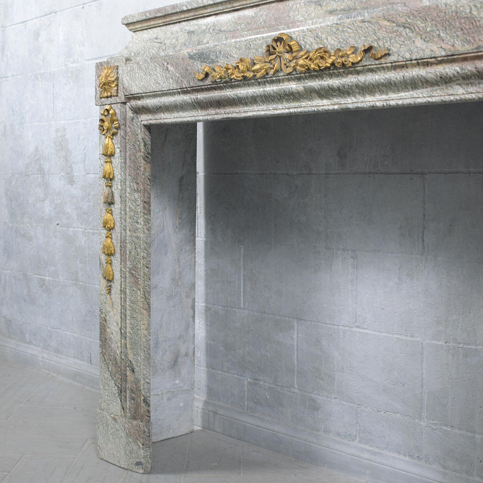 19th Century French Marble and Brass Mantle Fireplace: Restored Elegance For Sale 8
