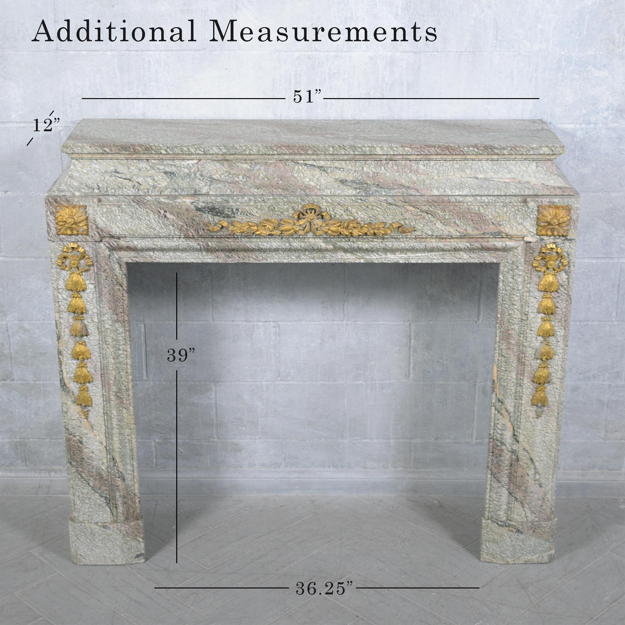 Louis XVI 19th Century French Marble and Brass Mantle Fireplace: Restored Elegance