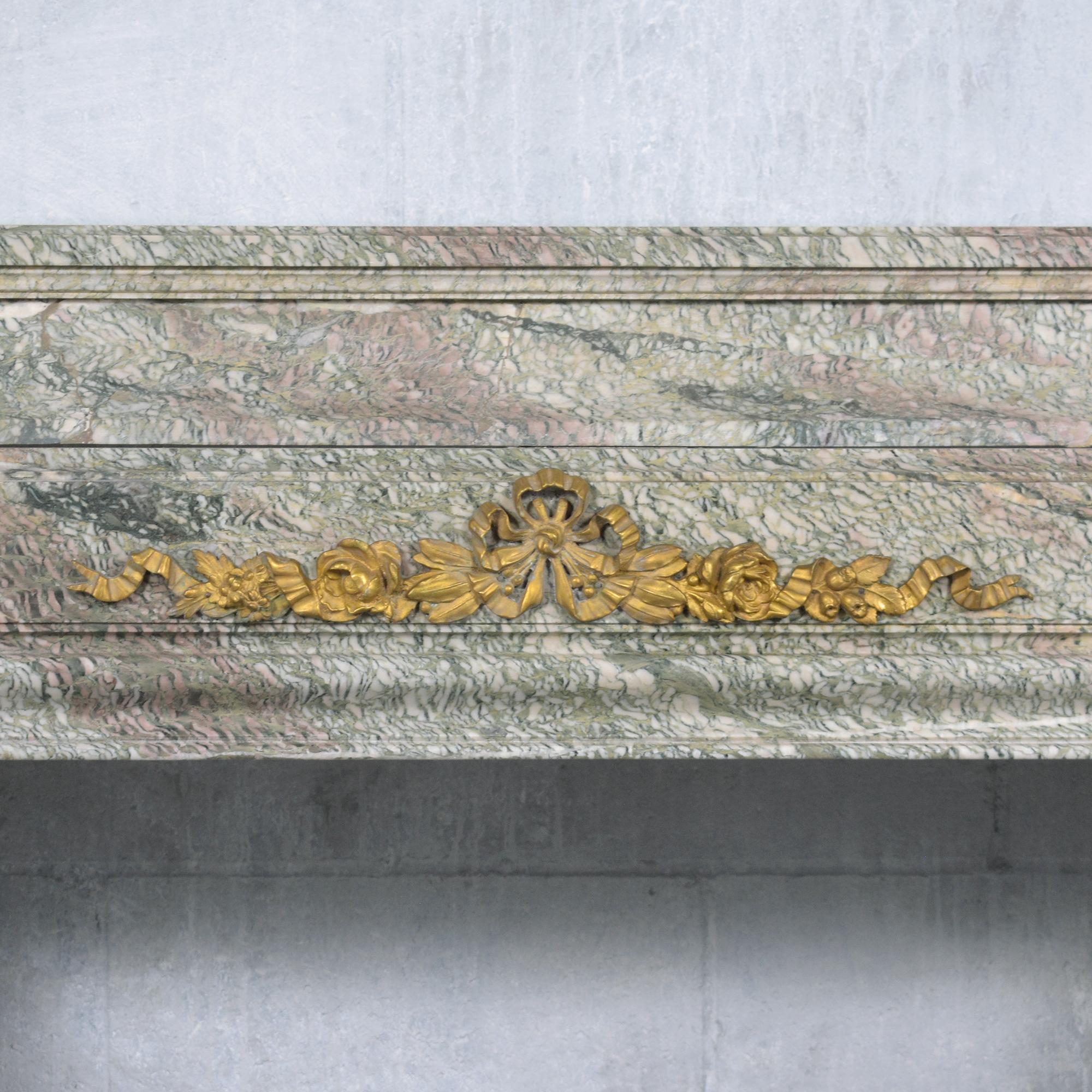 Beveled 19th Century French Marble and Brass Mantle Fireplace: Restored Elegance For Sale