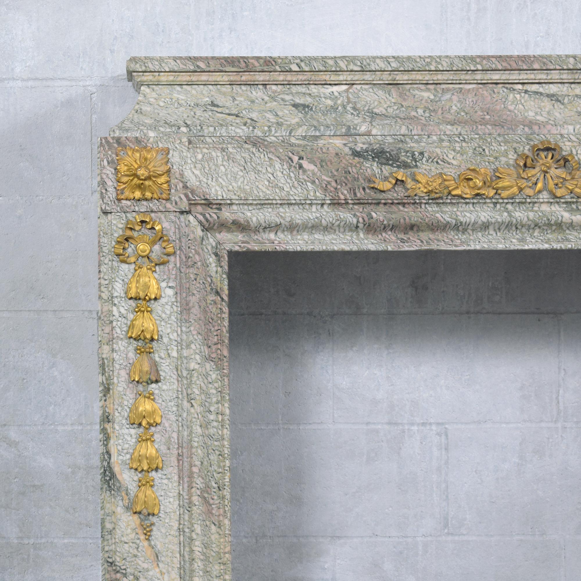 19th Century French Marble and Brass Mantle Fireplace: Restored Elegance In Good Condition For Sale In Los Angeles, CA