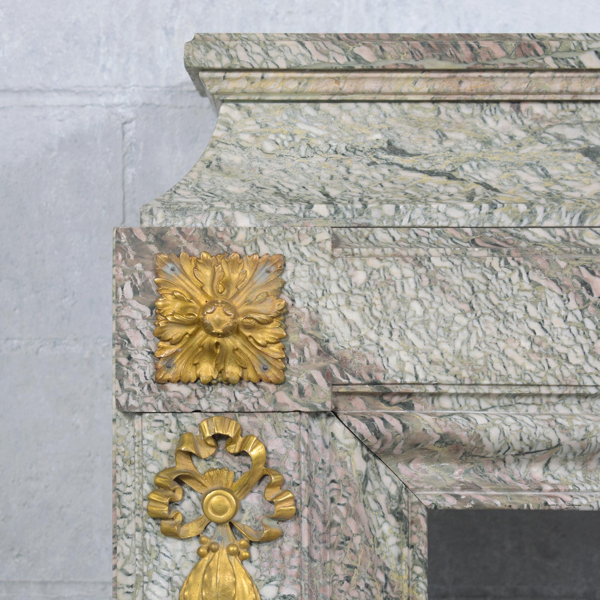 19th Century French Marble and Brass Mantle Fireplace: Restored Elegance 1