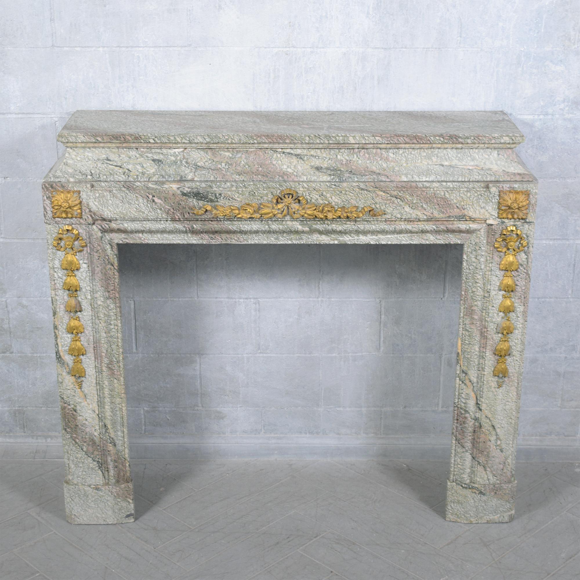 19th Century French Marble and Brass Mantle Fireplace: Restored Elegance For Sale 2