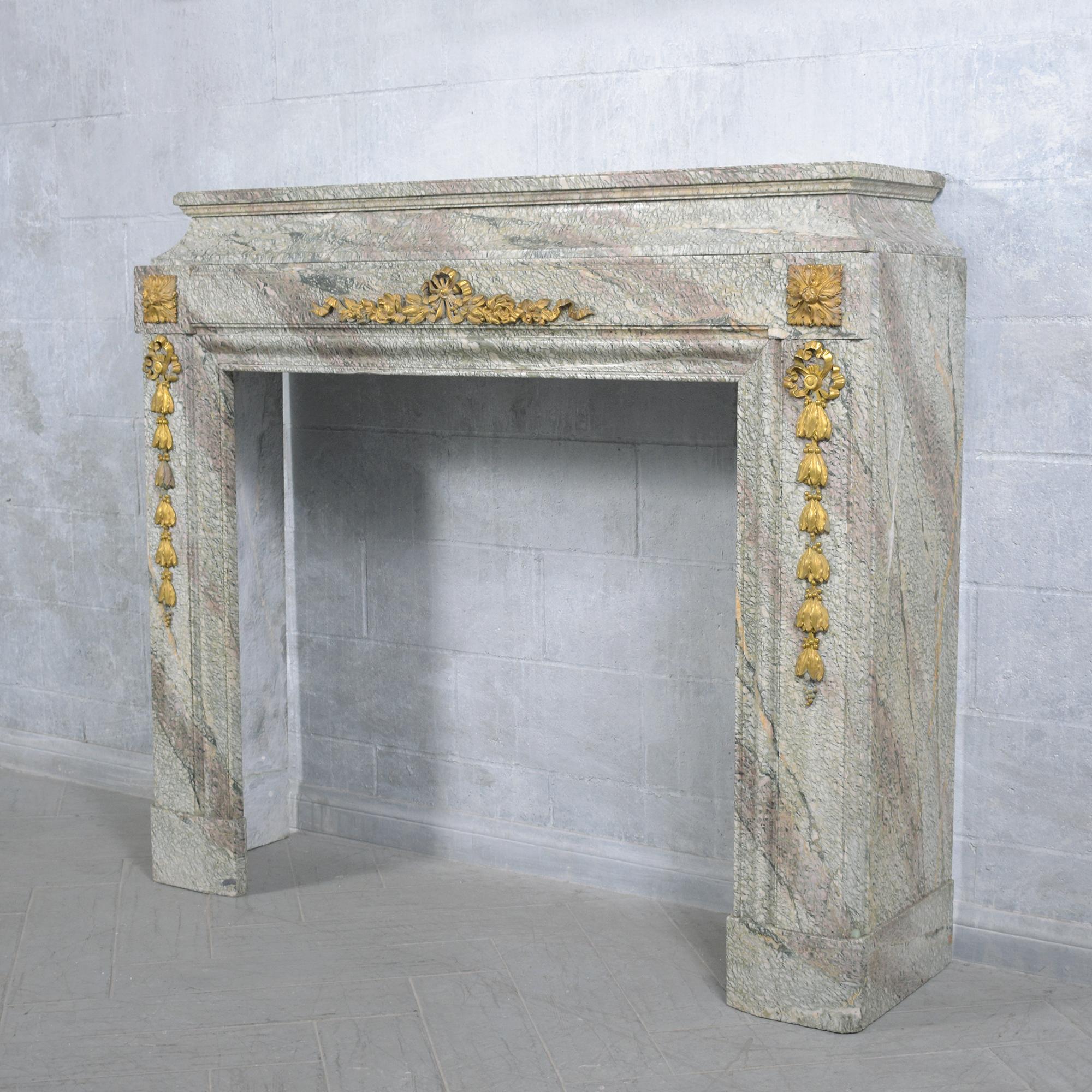 19th Century French Marble and Brass Mantle Fireplace: Restored Elegance 4