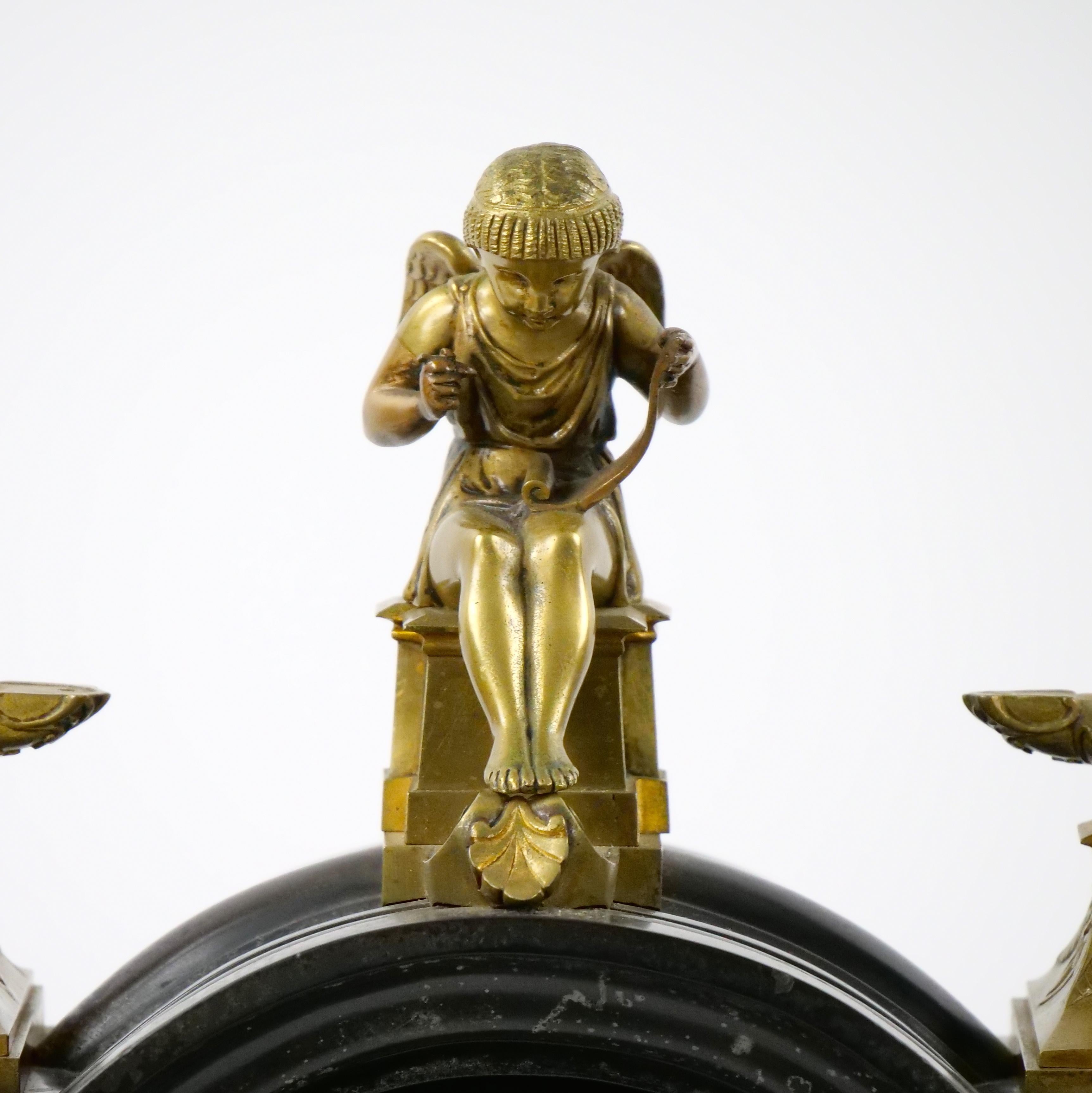 19th Century French Marble & Bronze Figural Mantel Clock Signed By Japy Freres For Sale 4