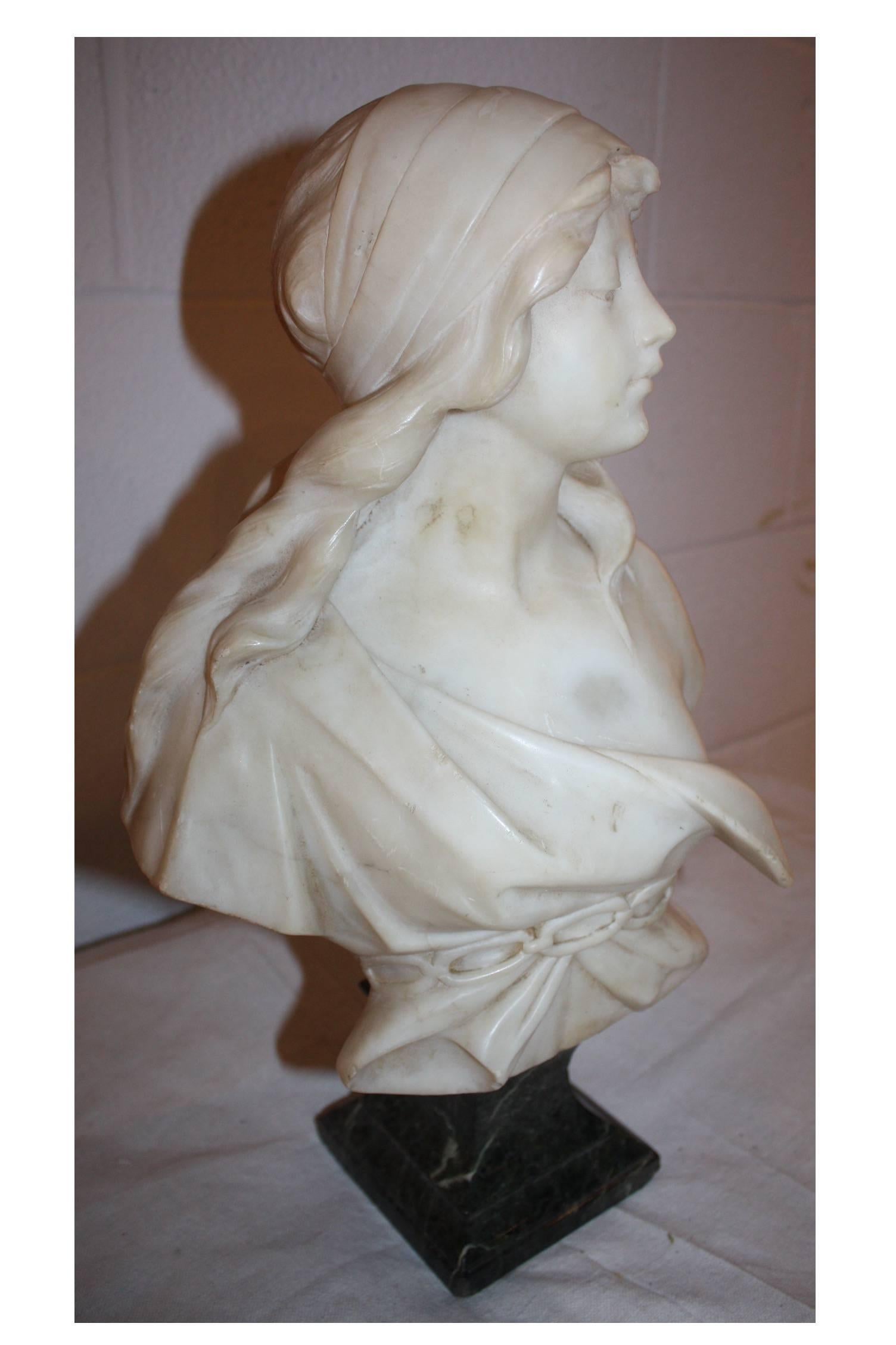 Hand-Carved 19th Century French Marble Bust