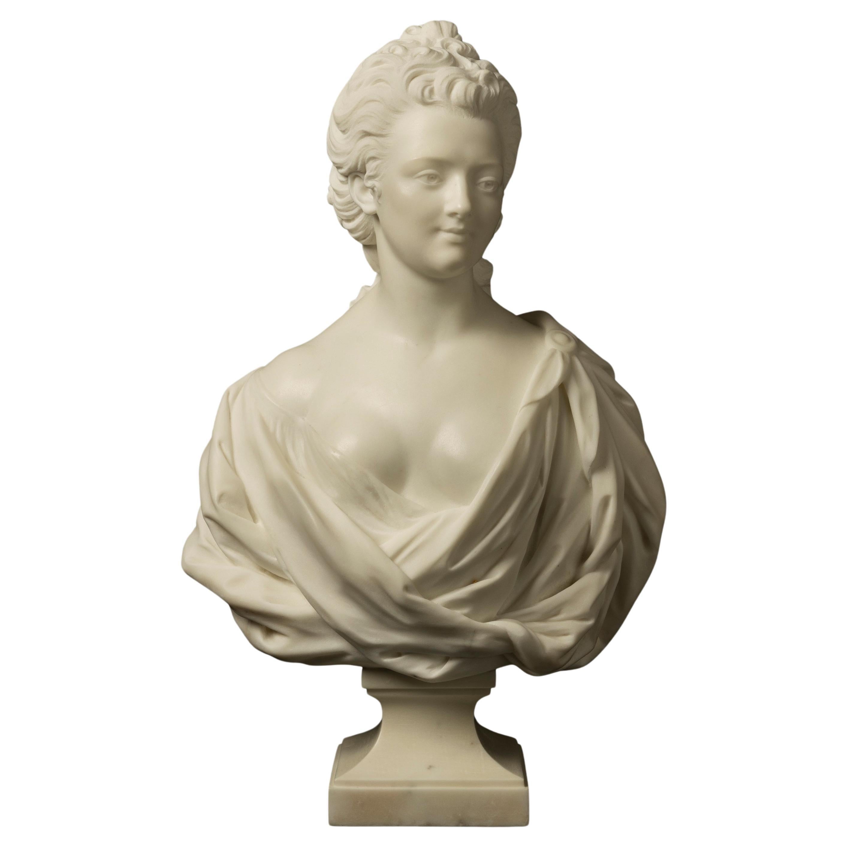 19th Century French Marble Bust of a Classical Lady For Sale