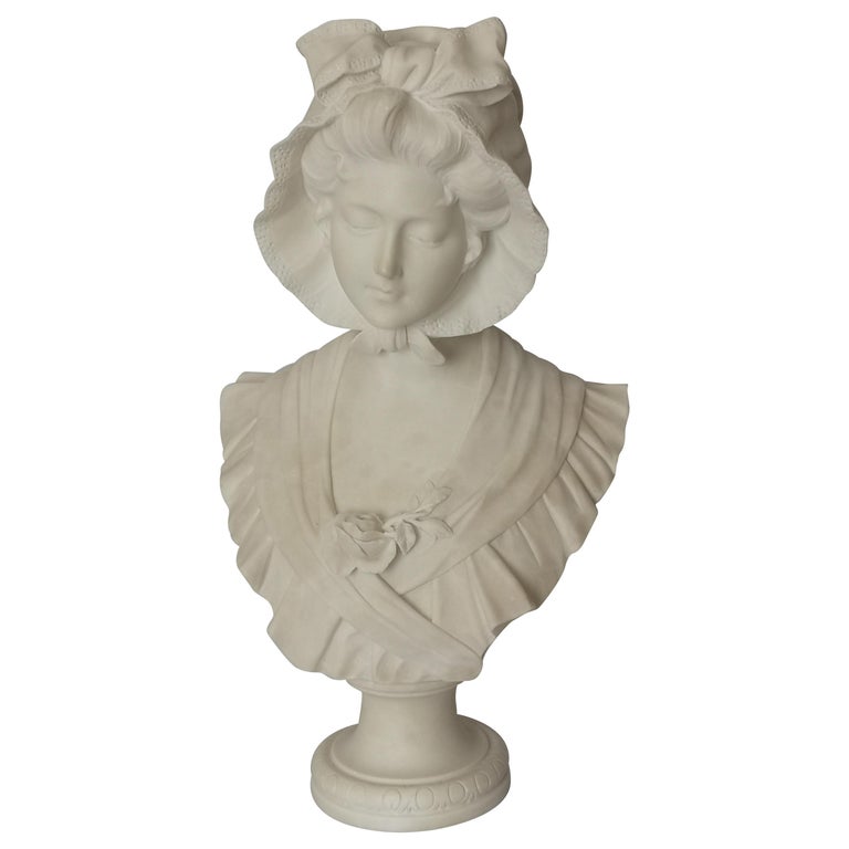 19th Century French Marble Bust of a Girl For Sale at 1stDibs