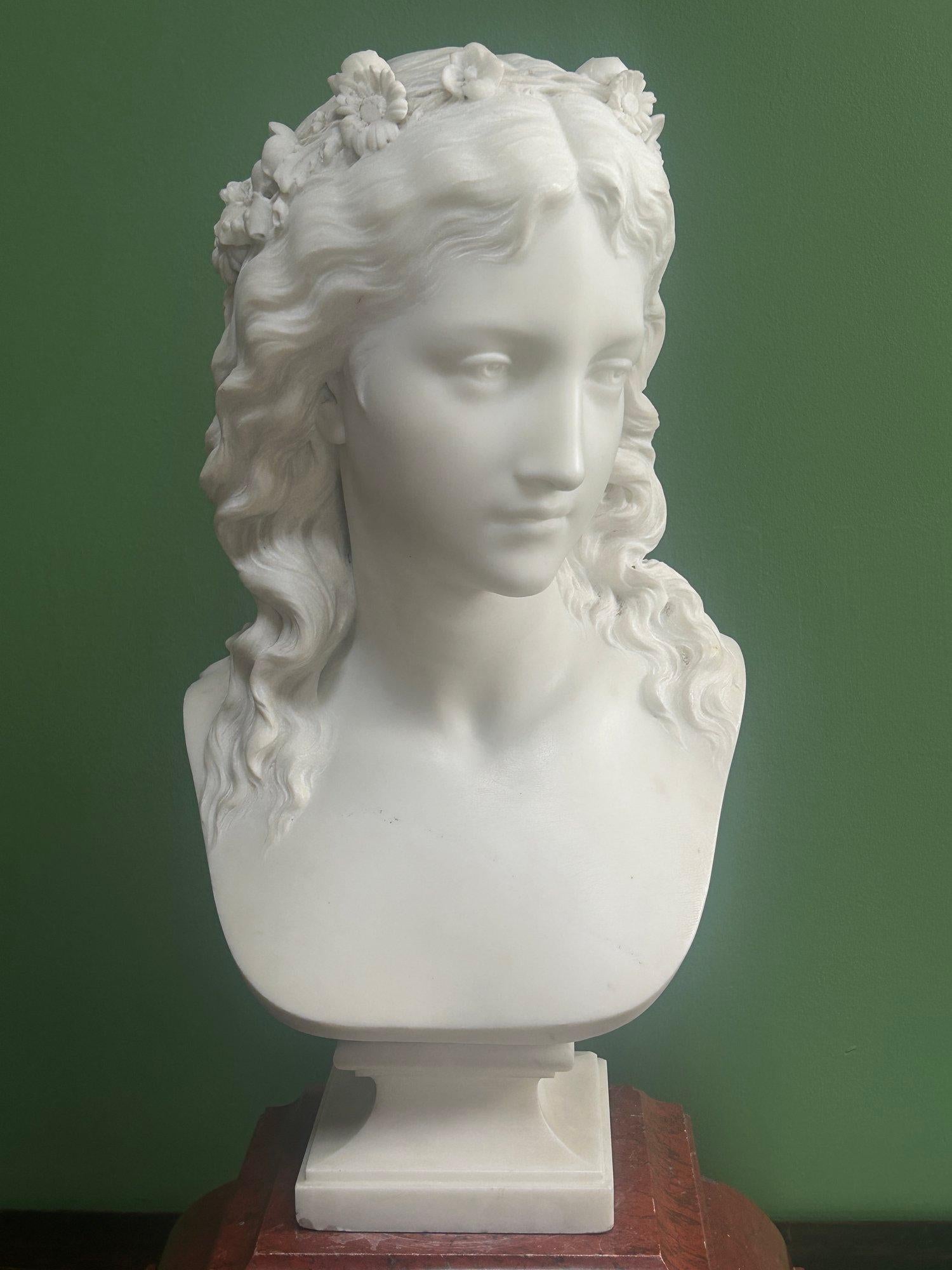 19th Century French Marble Bust of a Maiden signed by Eugene Antoine Aizelin 6