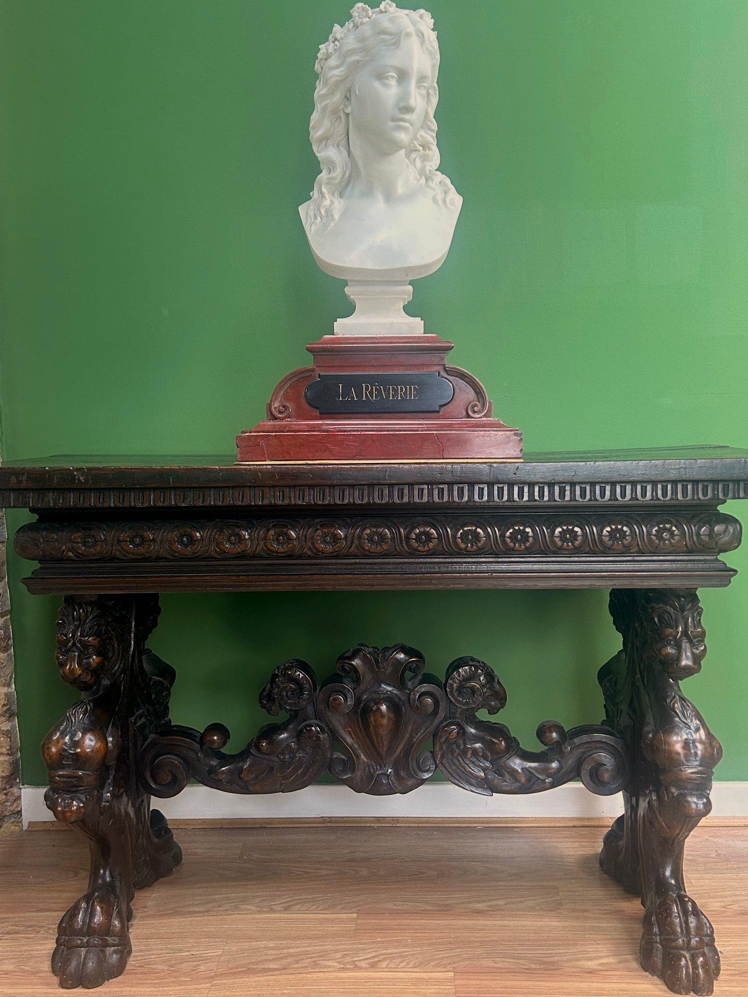 Hand-Carved 19th Century French Marble Bust of a Maiden signed by Eugene Antoine Aizelin
