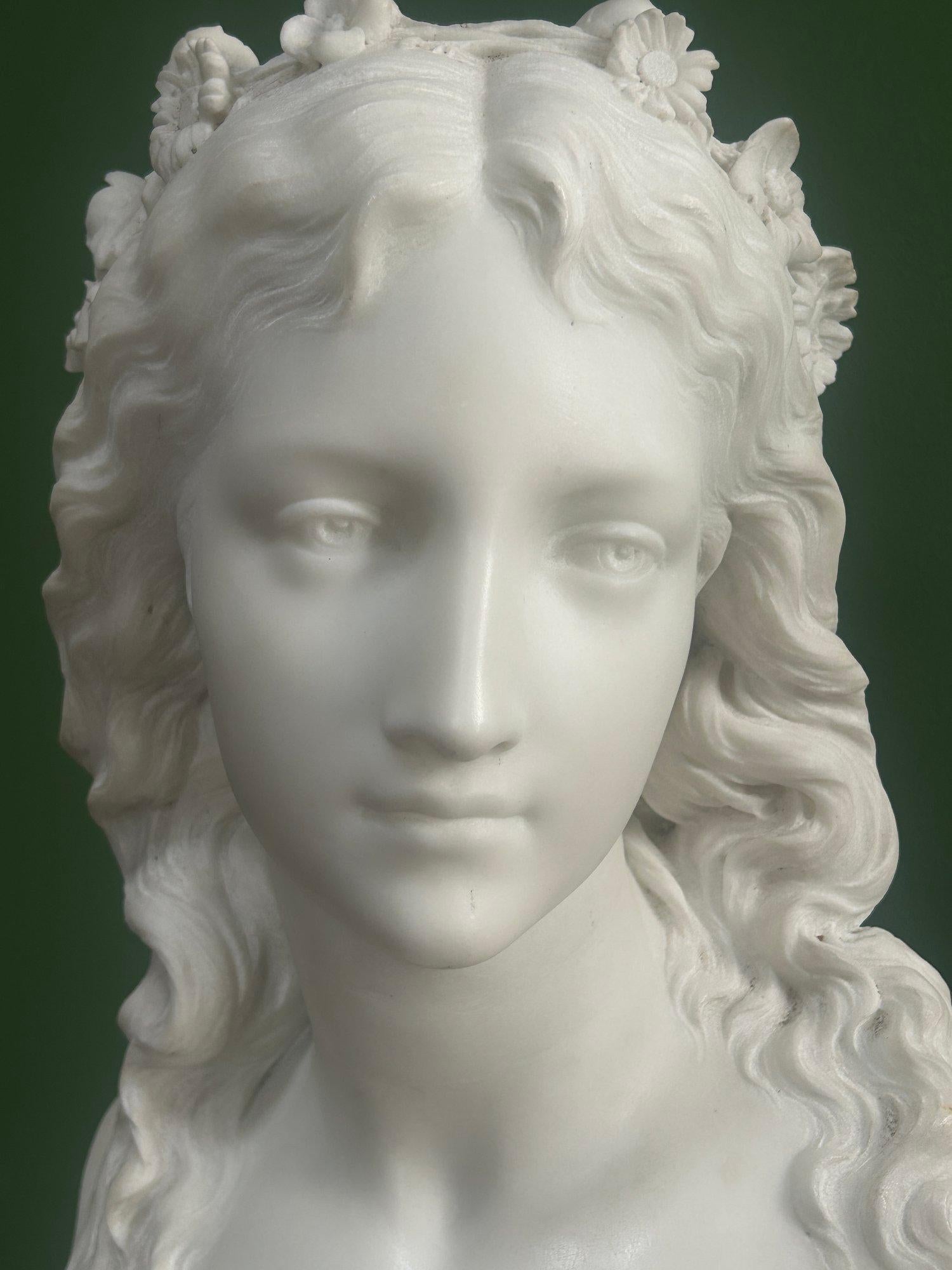 19th Century French Marble Bust of a Maiden signed by Eugene Antoine Aizelin In Good Condition In London, GB