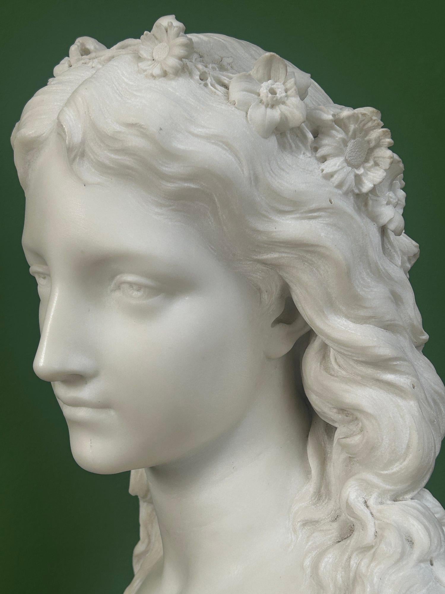 19th Century French Marble Bust of a Maiden signed by Eugene Antoine Aizelin 2