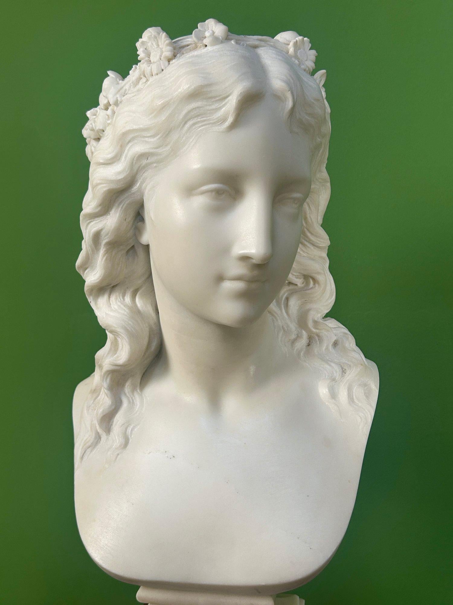 19th Century French Marble Bust of a Maiden signed by Eugene Antoine Aizelin 3