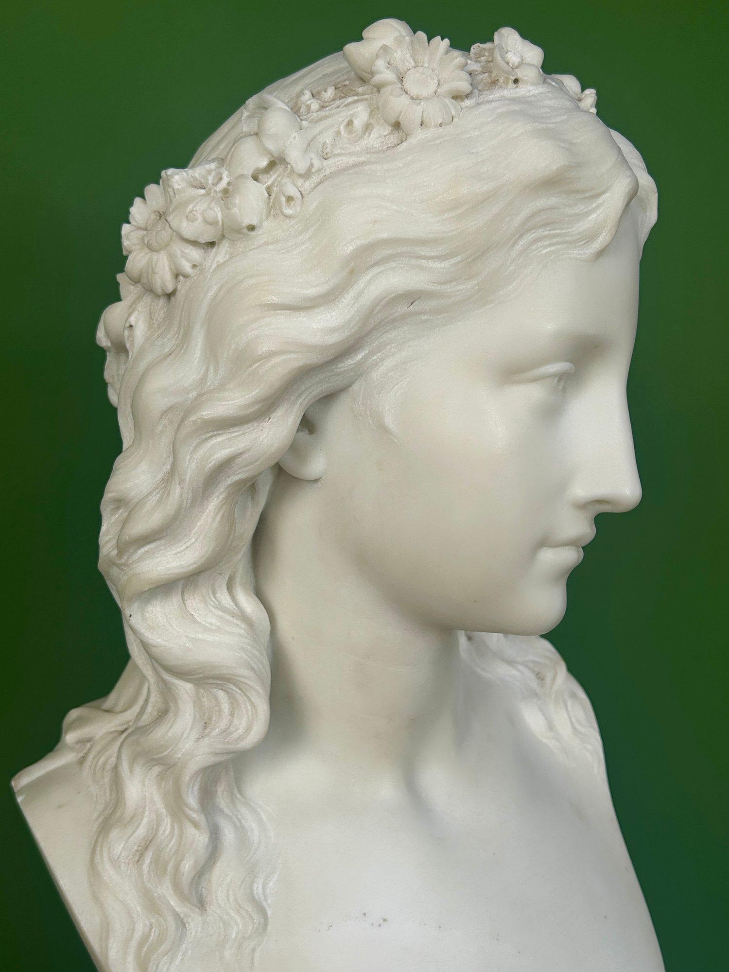 19th Century French Marble Bust of a Maiden signed by Eugene Antoine Aizelin 4