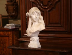 19th Century French Marble Bust of Young Beauty Titled Miarka Signed E. Villanis