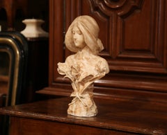 19th Century French Marble Bust of Young Beauty Titled "Ireos" with Floral Motif