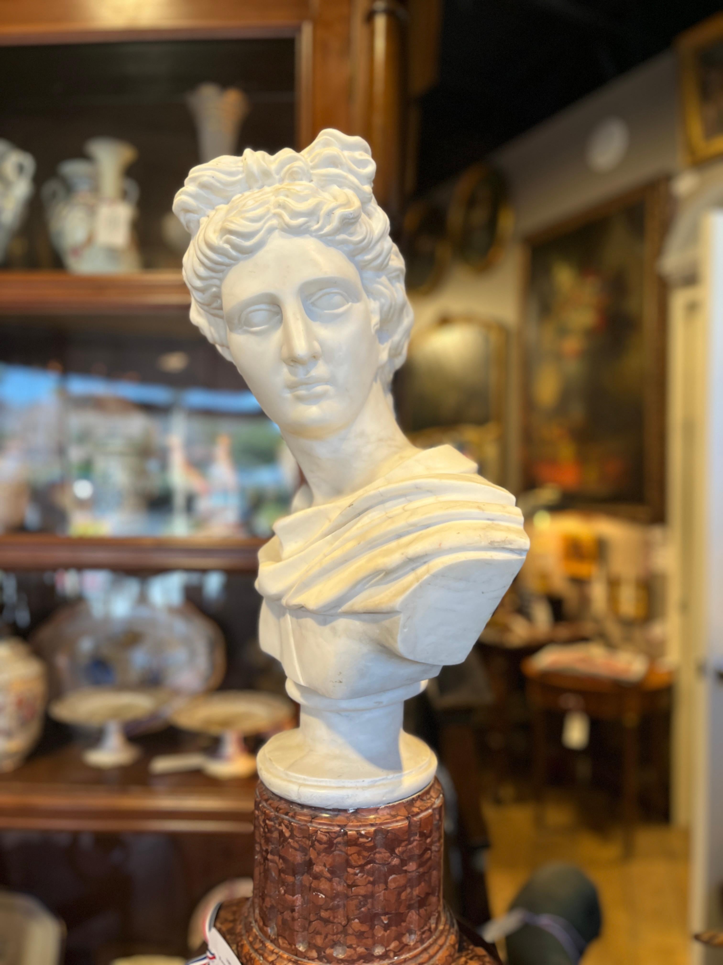 19th Century French Marble Bust Sculpture of Apollo. Gorgeous.  Statuary marble