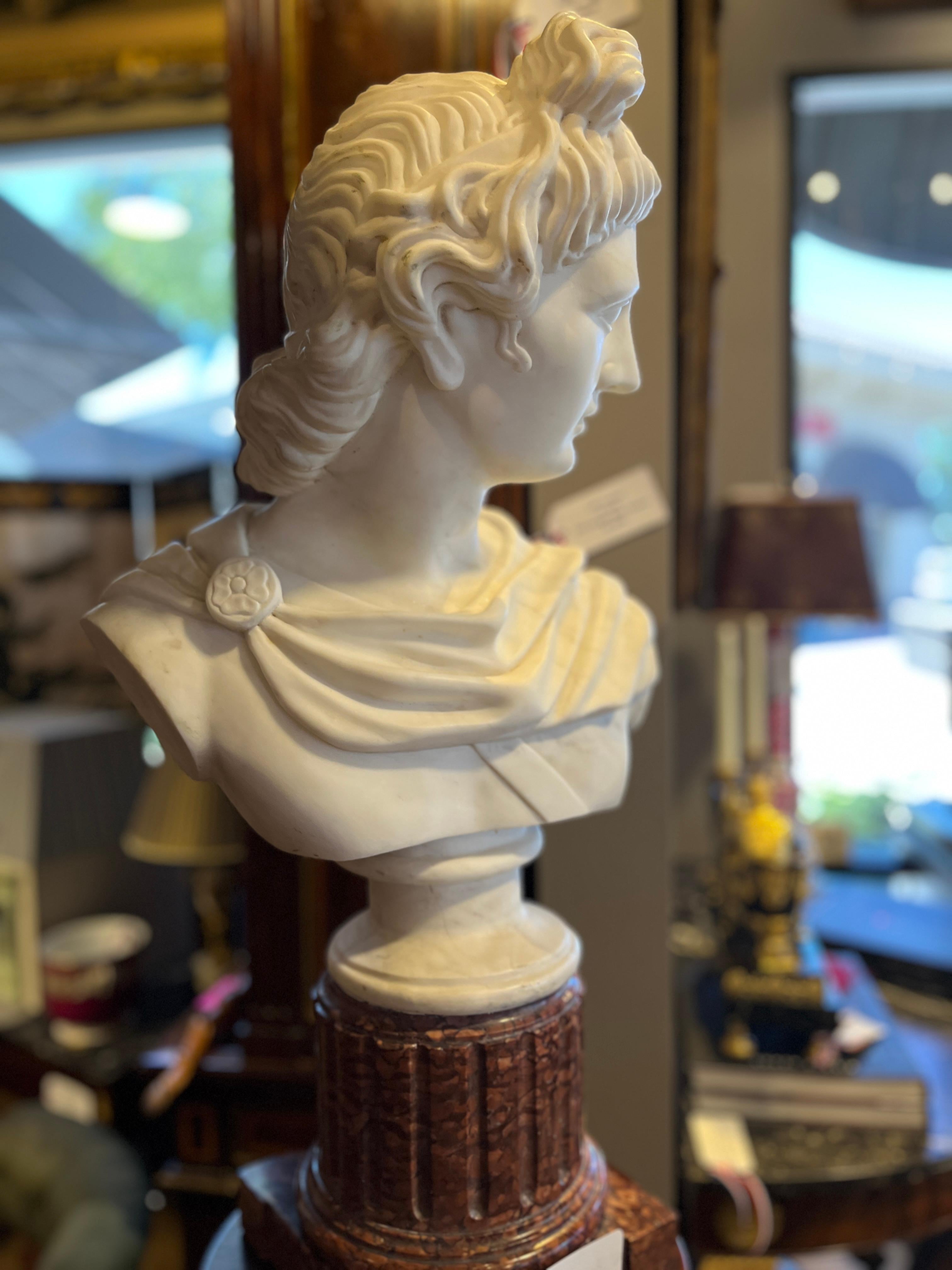 Greco Roman 19th Century French Marble Bust Sculpture of Apollo For Sale