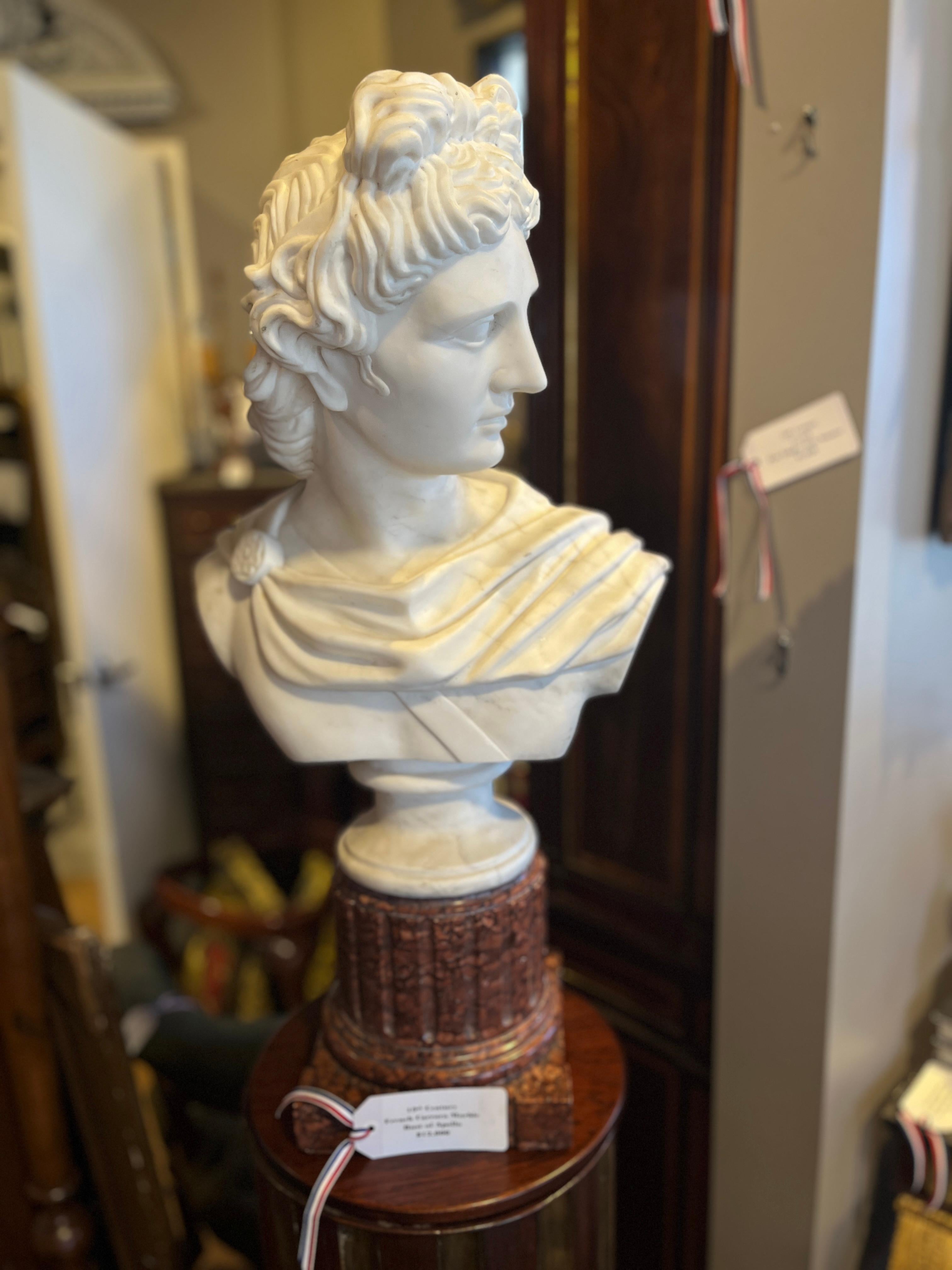 19th Century French Marble Bust Sculpture of Apollo For Sale 1